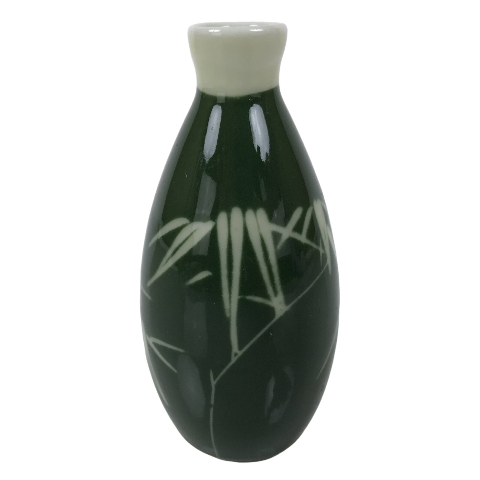 Japanese Porcelain Sake Bottle Tokkuri Vtg Ichi-Go Green Bamboo Leaves TS892