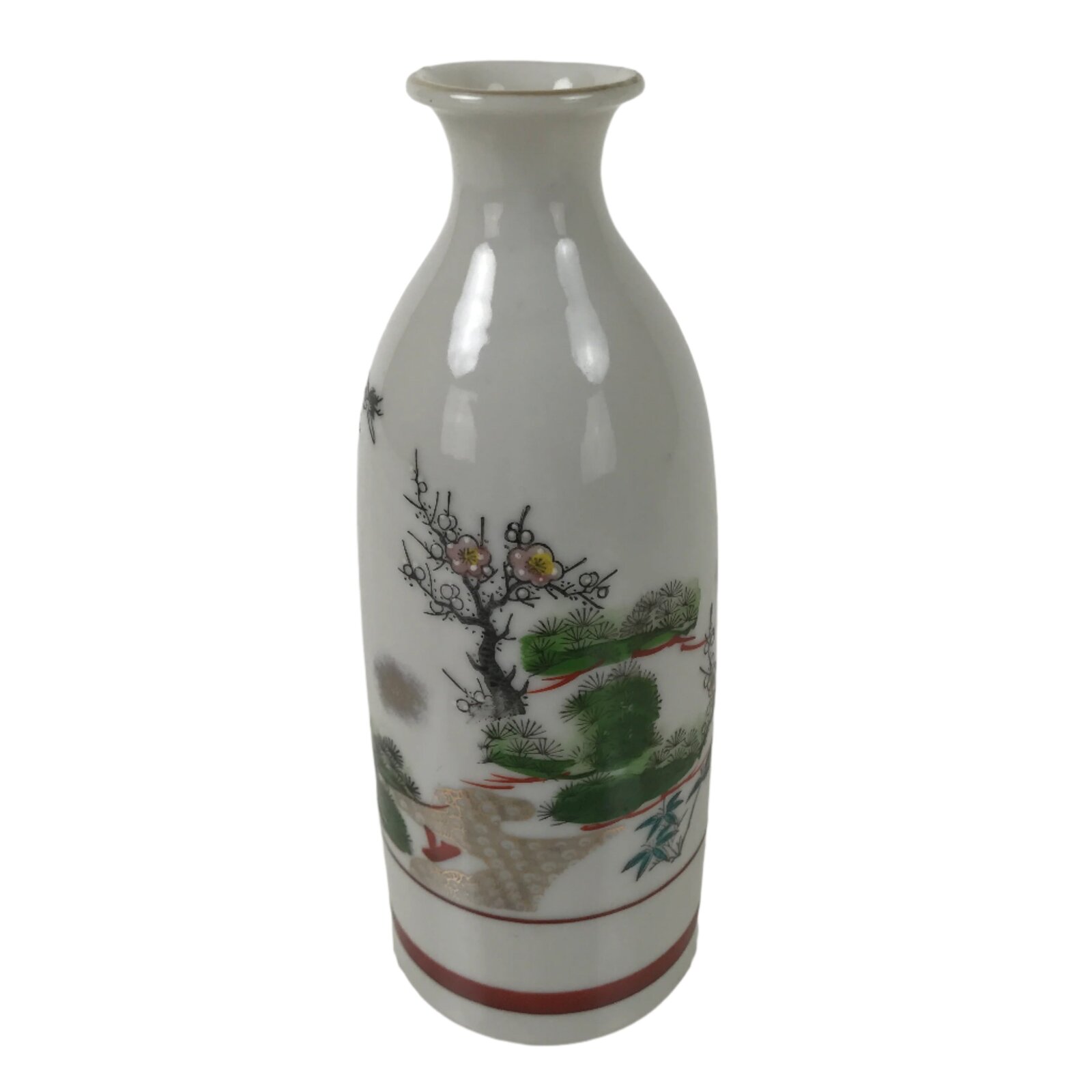 Japanese Porcelain Sake Bottle Tokkuri Vtg Plum Blossoms Pine Tree Bamboo TS773
