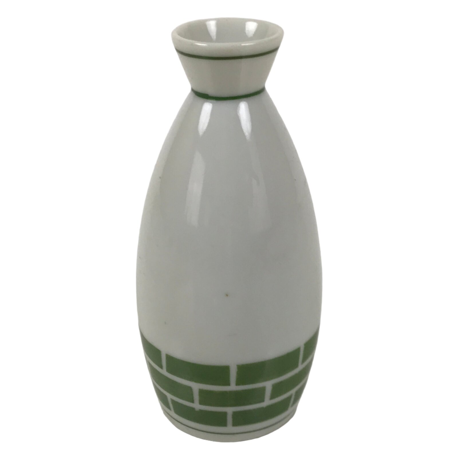 Japanese Porcelain Sake Bottle Tokkuri Vtg White Green Line Brick Pattern TS823