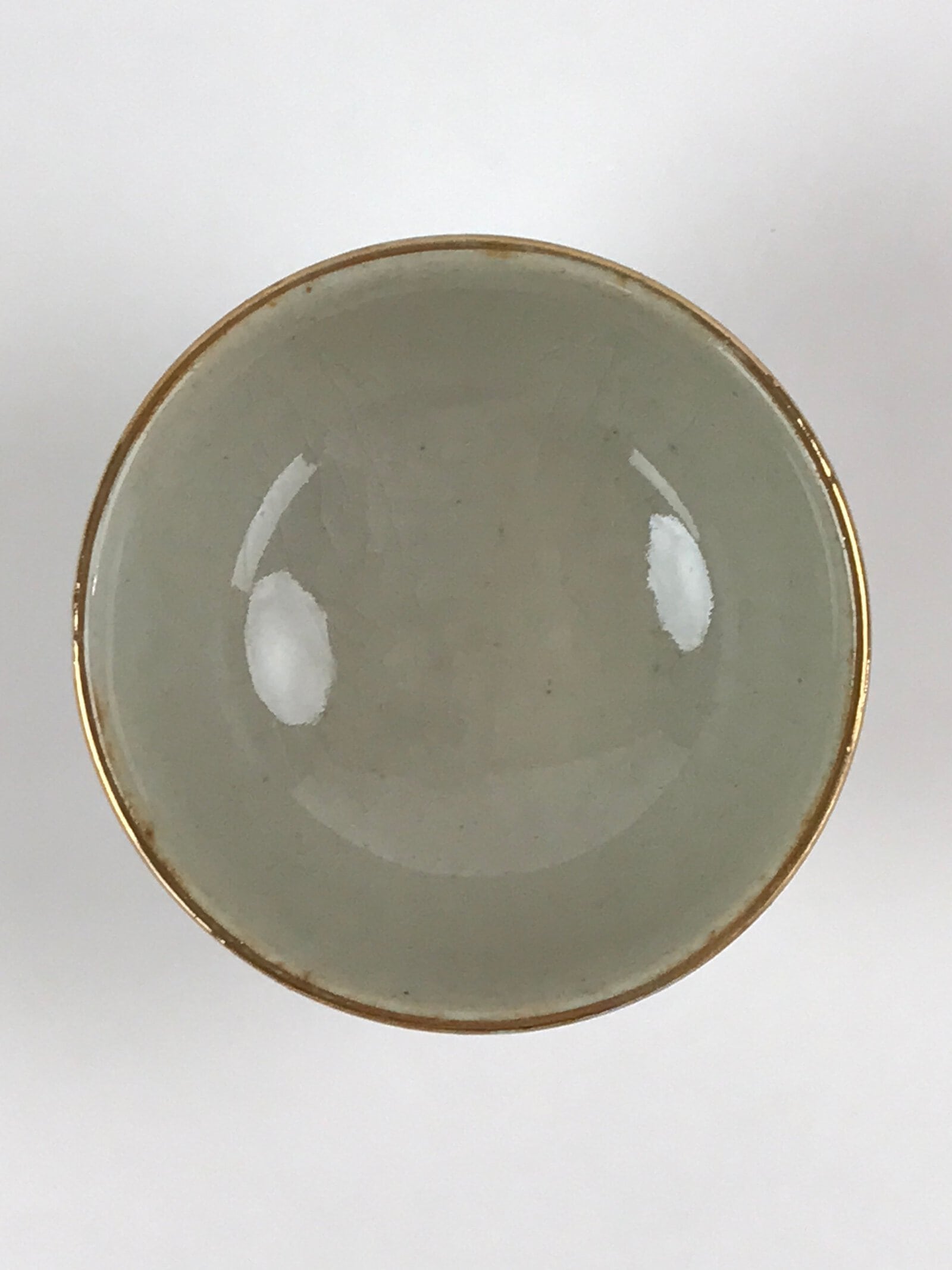 Japanese Porcelain Sake Cup Kutani Ware Beige Gold Guinomi Mountain Forest G85