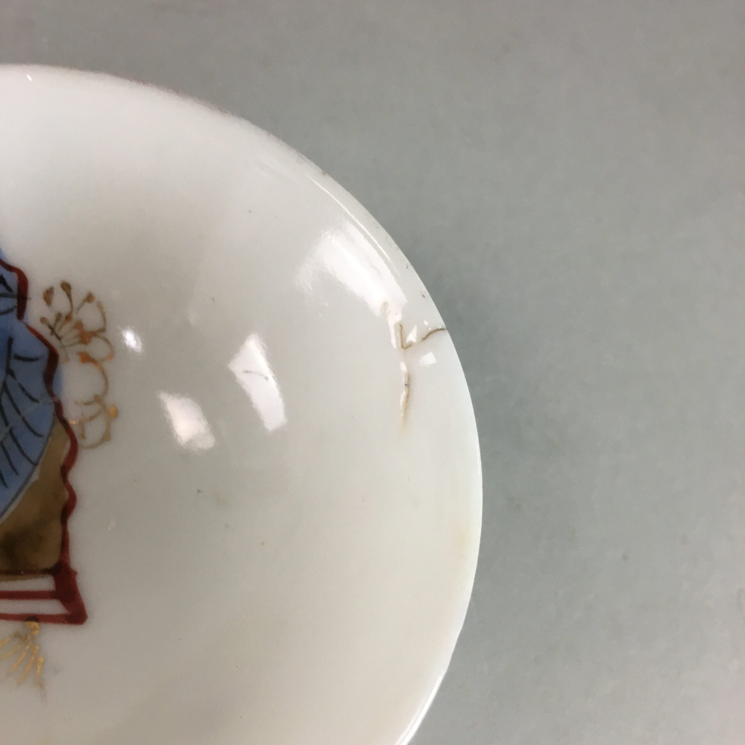 Japanese Porcelain Sake Cup Vtg Guinomi Sakazuki Folding Fan Design GU618