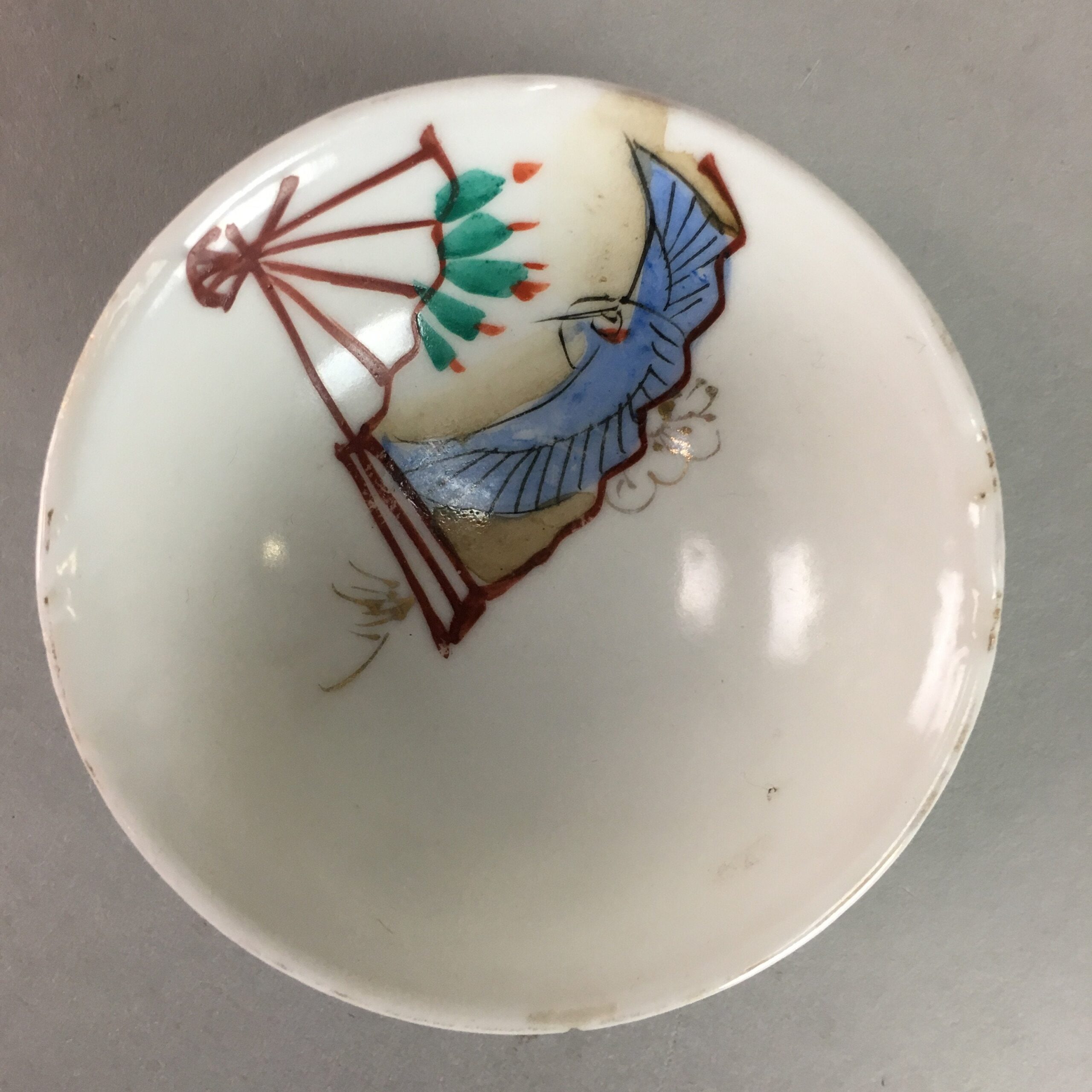 Japanese Porcelain Sake Cup Vtg Guinomi Sakazuki Folding Fan Design GU619