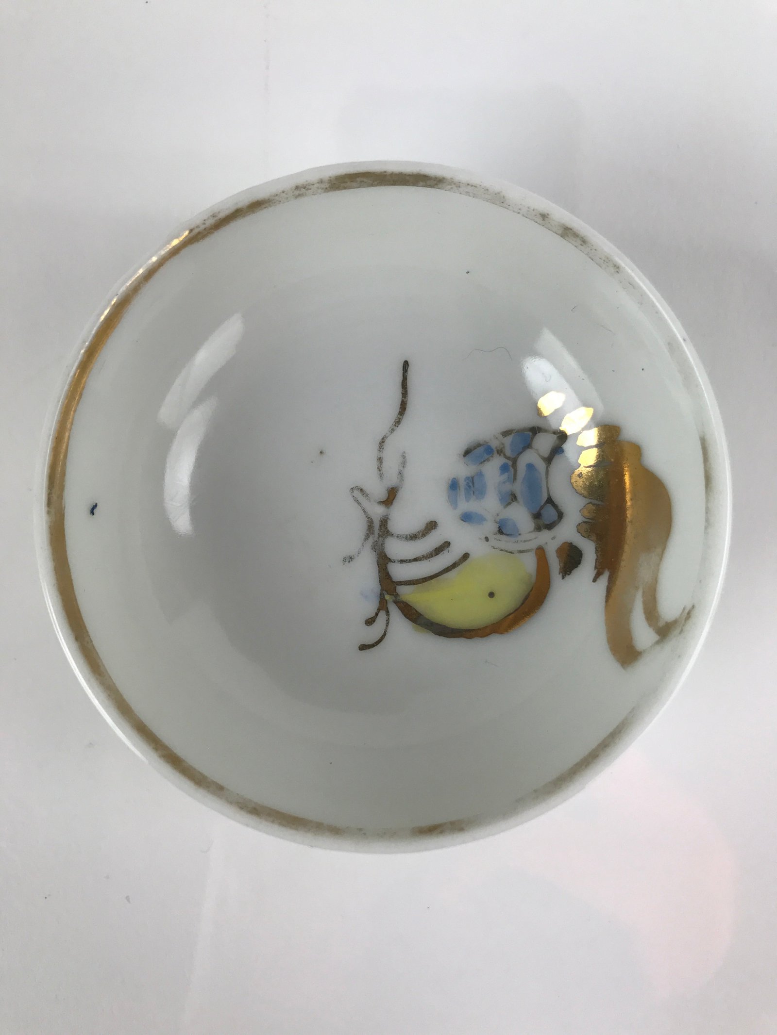 Japanese Porcelain Sake Cup Vtg Sakazuki Guinomi Minogame Turtle White Gold G216