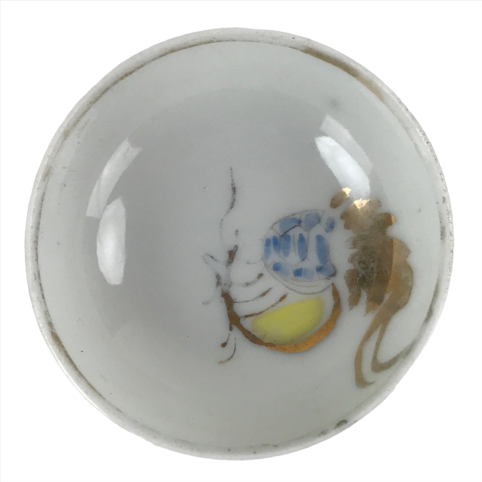 Japanese Porcelain Sake Cup Vtg Sakazuki Guinomi Minogame Turtle White Gold G255