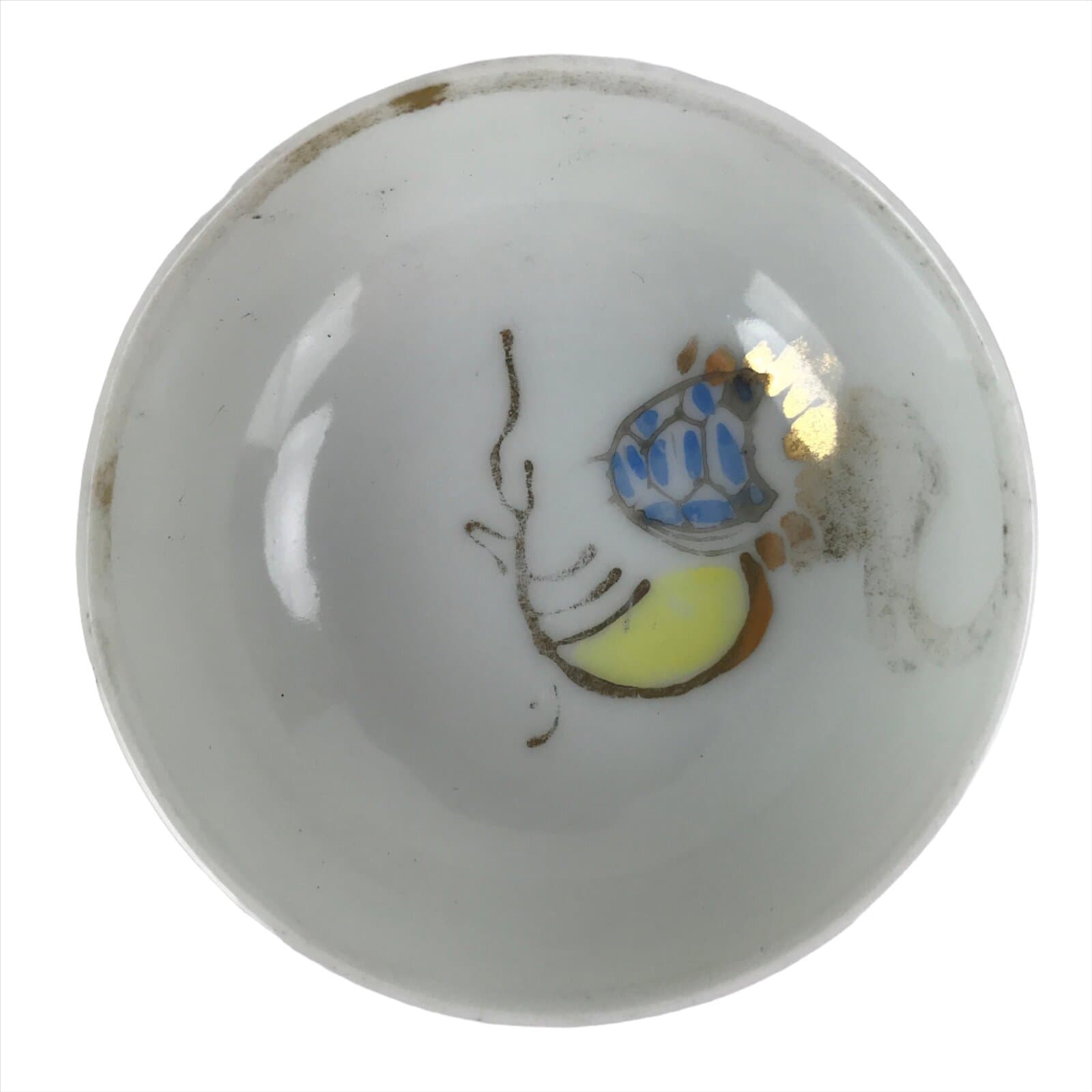 Japanese Porcelain Sake Cup Vtg Sakazuki Guinomi Minogame Turtle White Gold G259