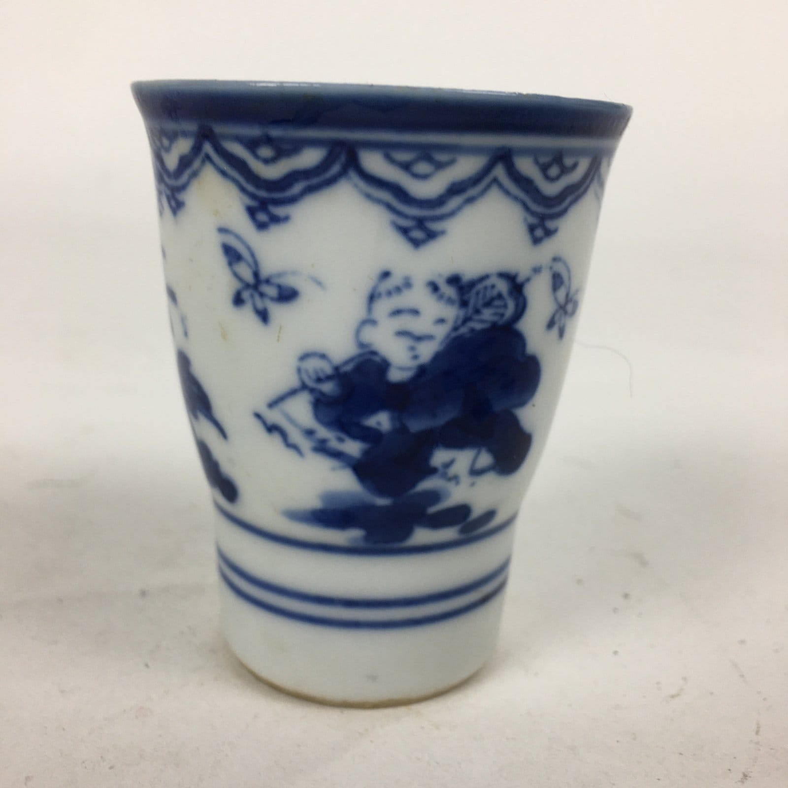 Japanese Porcelain Sake Cup Vtg Sometsuke Blue Children Guinomi Ochoko G8