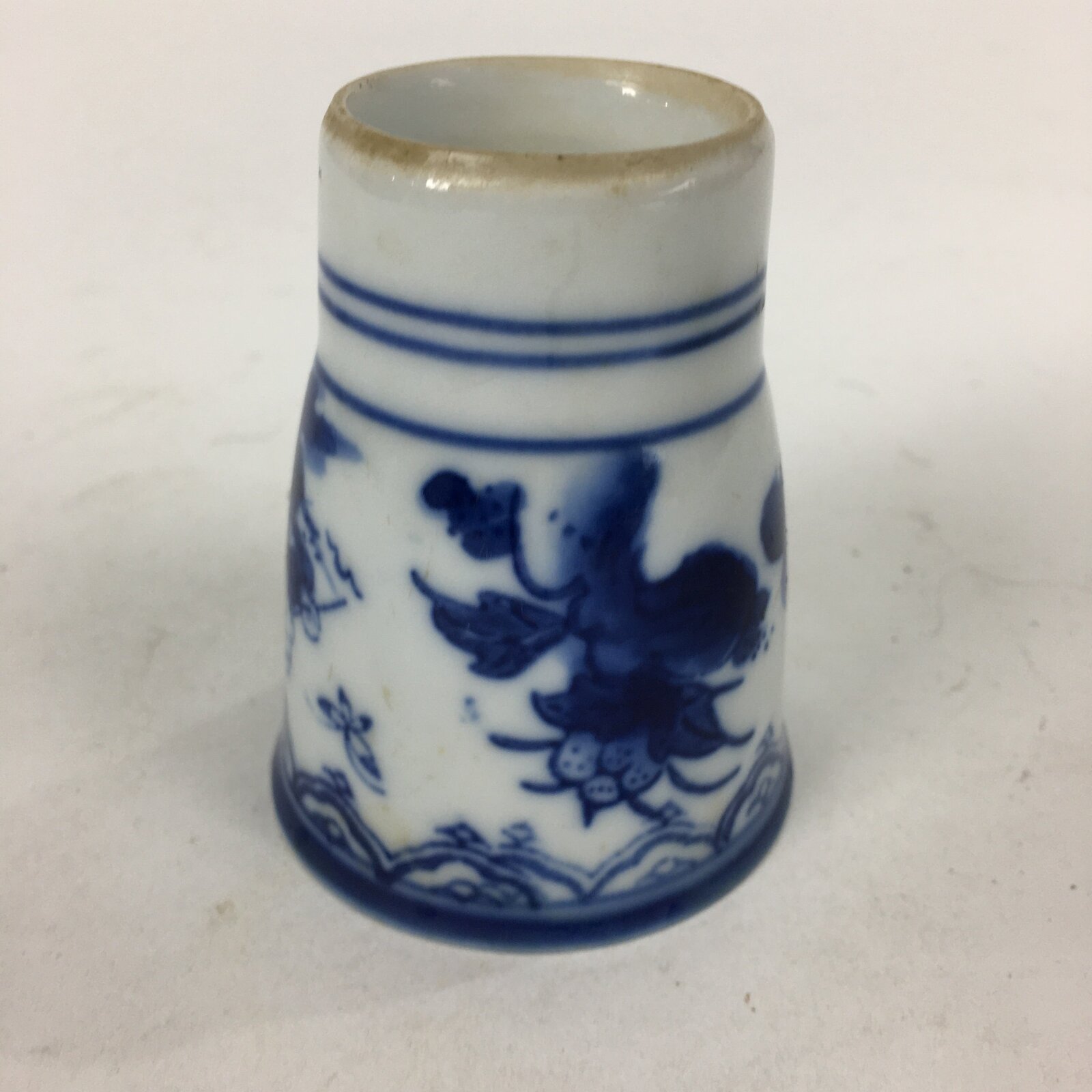 Japanese Porcelain Sake Cup Vtg Sometsuke Blue Children Guinomi Ochoko G8