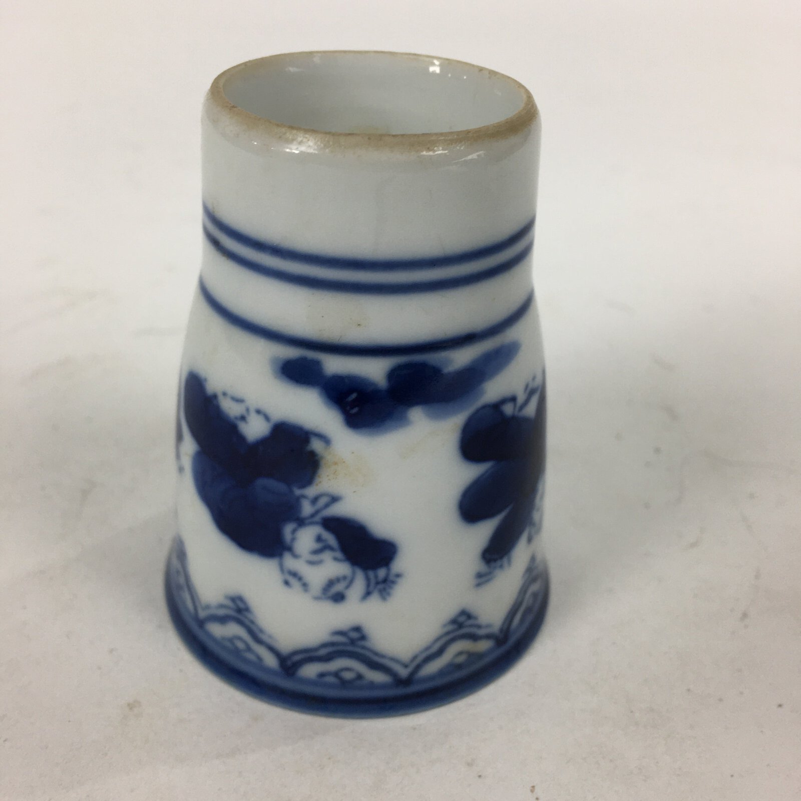 Japanese Porcelain Sake Cup Vtg Sometsuke Blue Children Guinomi Ochoko G8