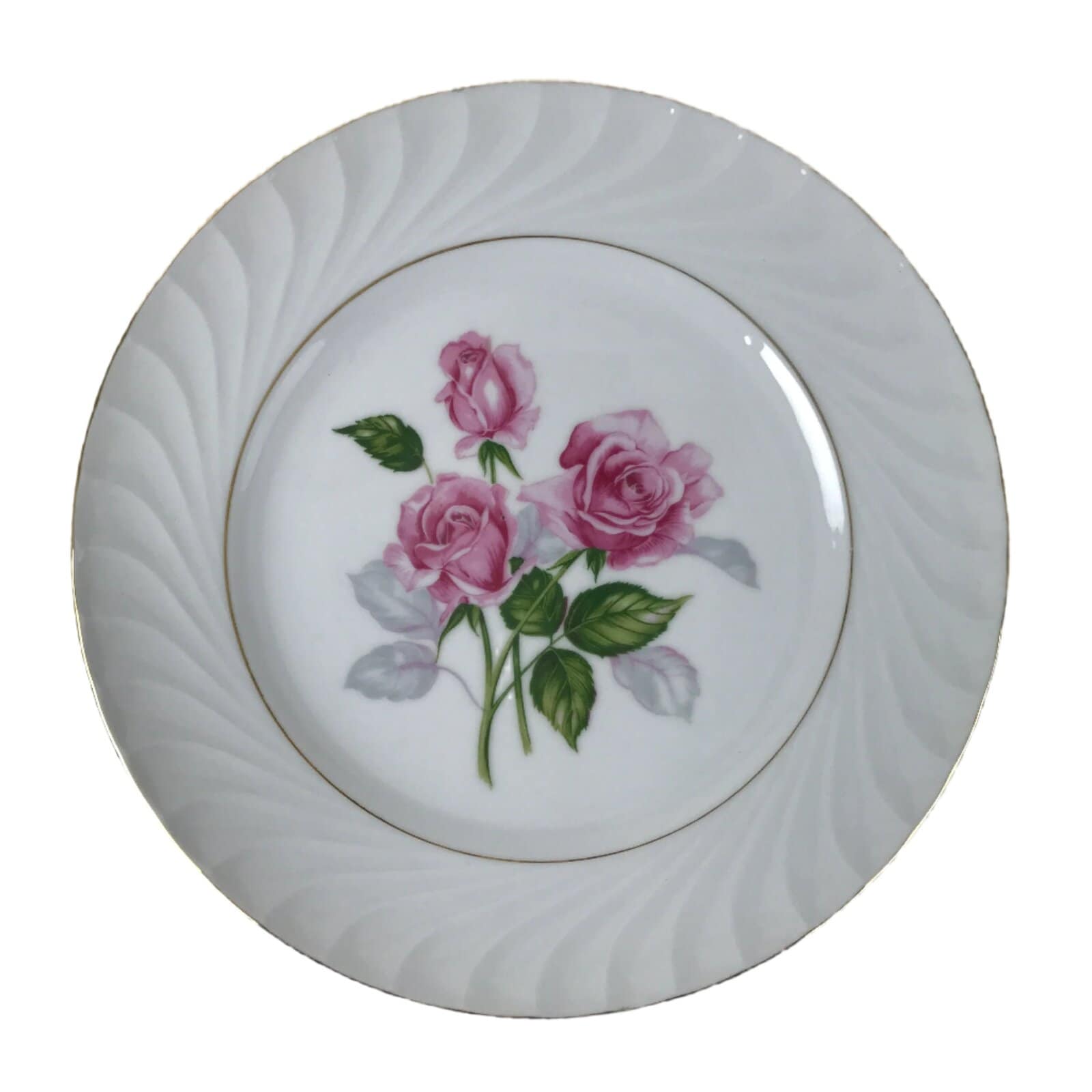 Japanese Porcelain Serving Plate Sone China Round Lg Pink Rose Floral Leaf Y264