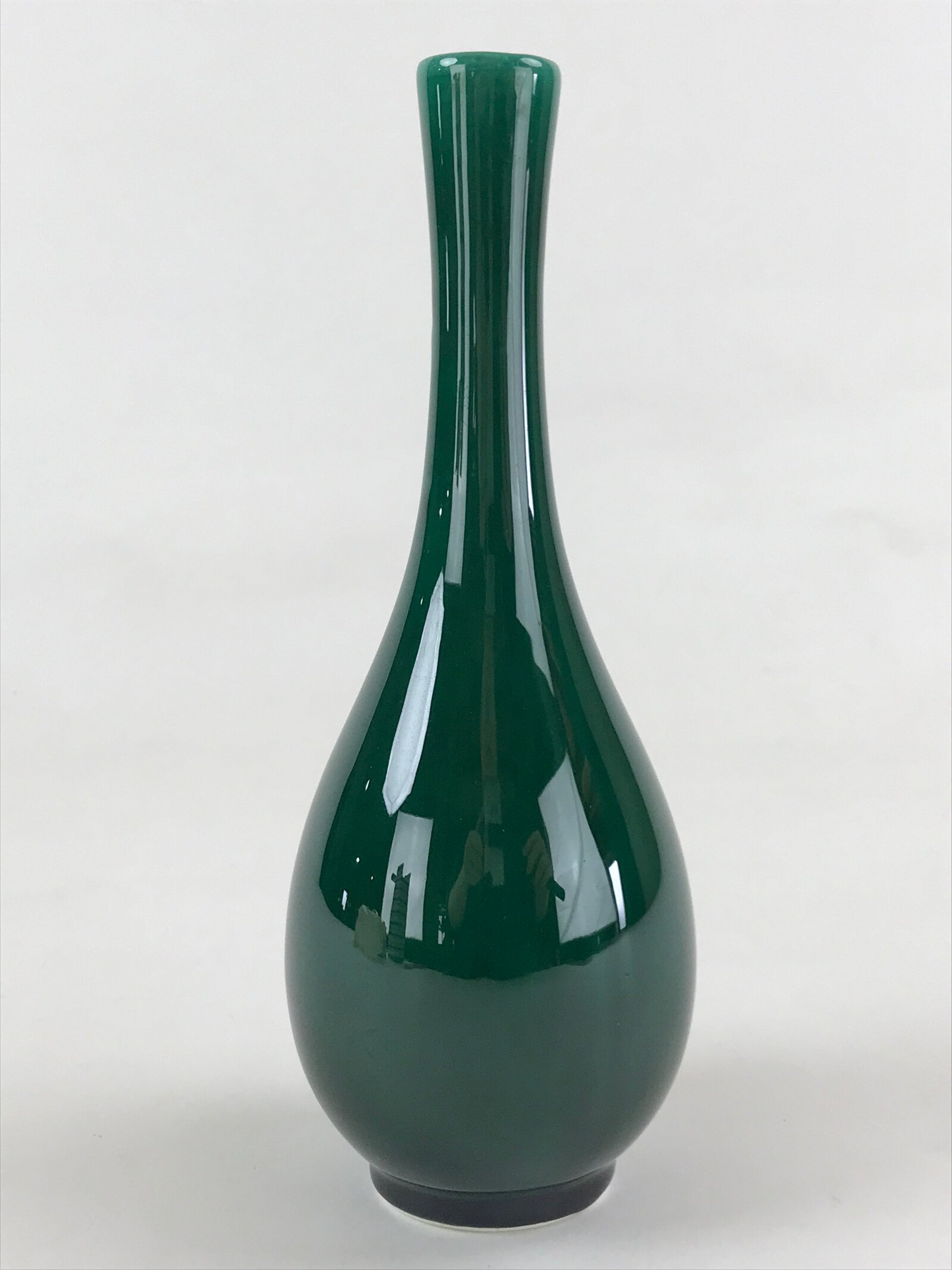 Japanese Porcelain Single Flower Vase Pottery Yakimono Tsurukubi Green PX695