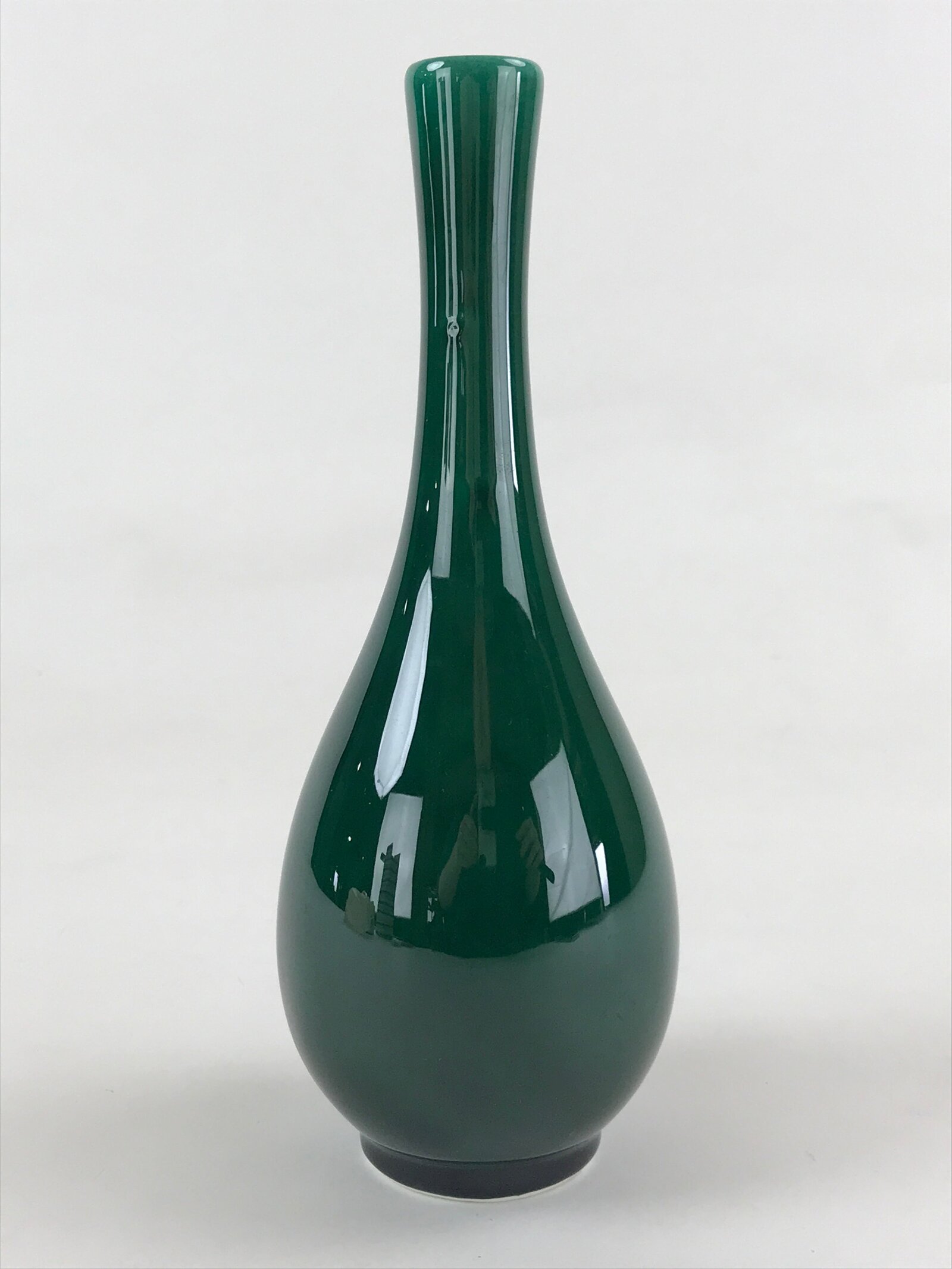 Japanese Porcelain Single Flower Vase Pottery Yakimono Tsurukubi Green PX695