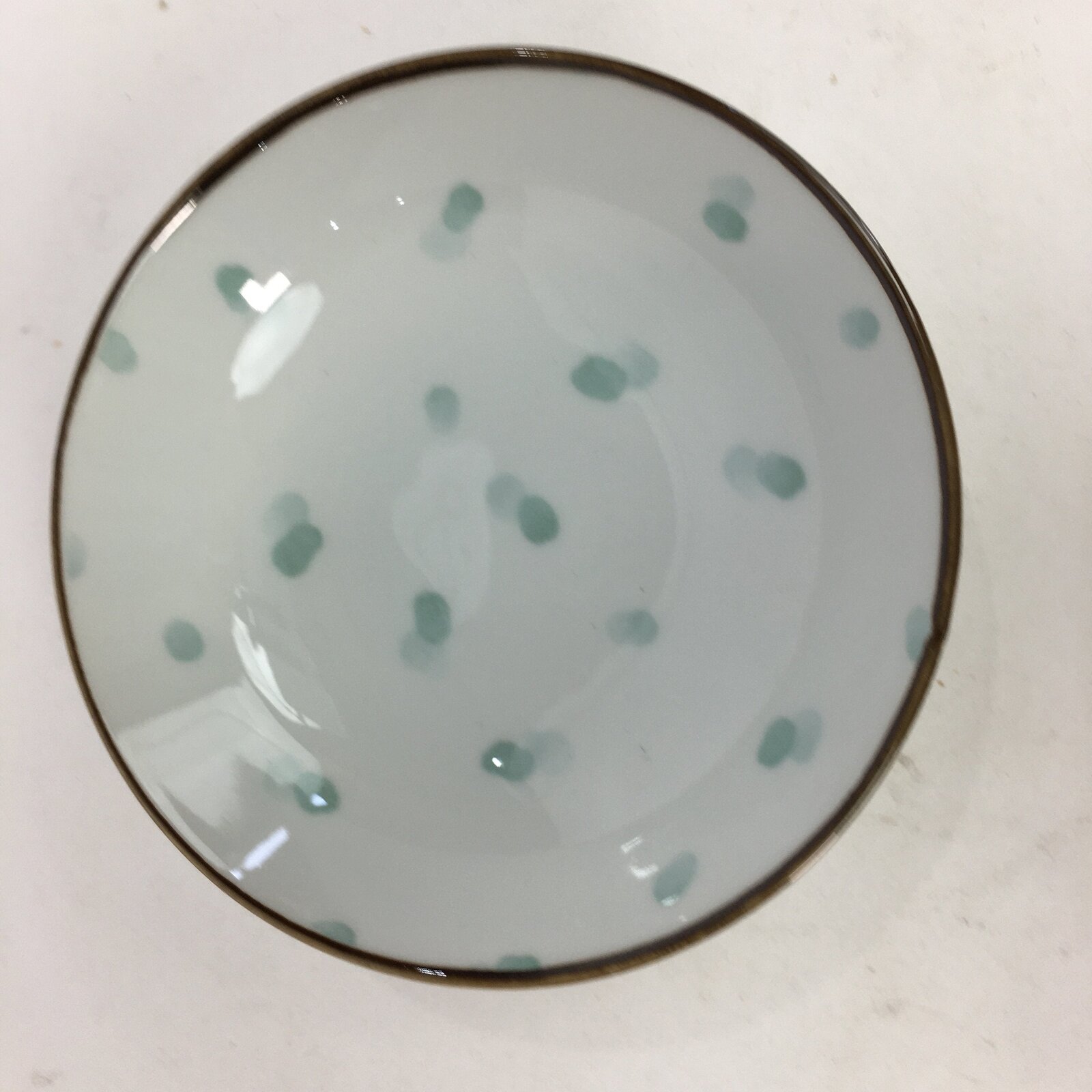 Japanese Porcelain Small Bowl Vtg Kobachi Sometsuke Small Green Polka Dots QT119