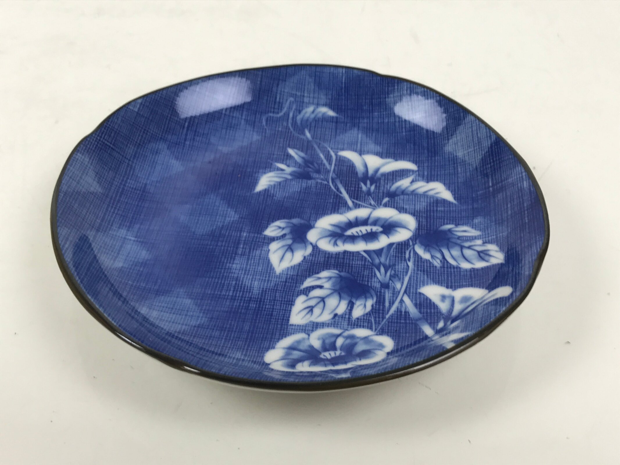 Japanese Porcelain Small Plate Kozara Vtg Sara Morning Glory Asagao Blue Y362