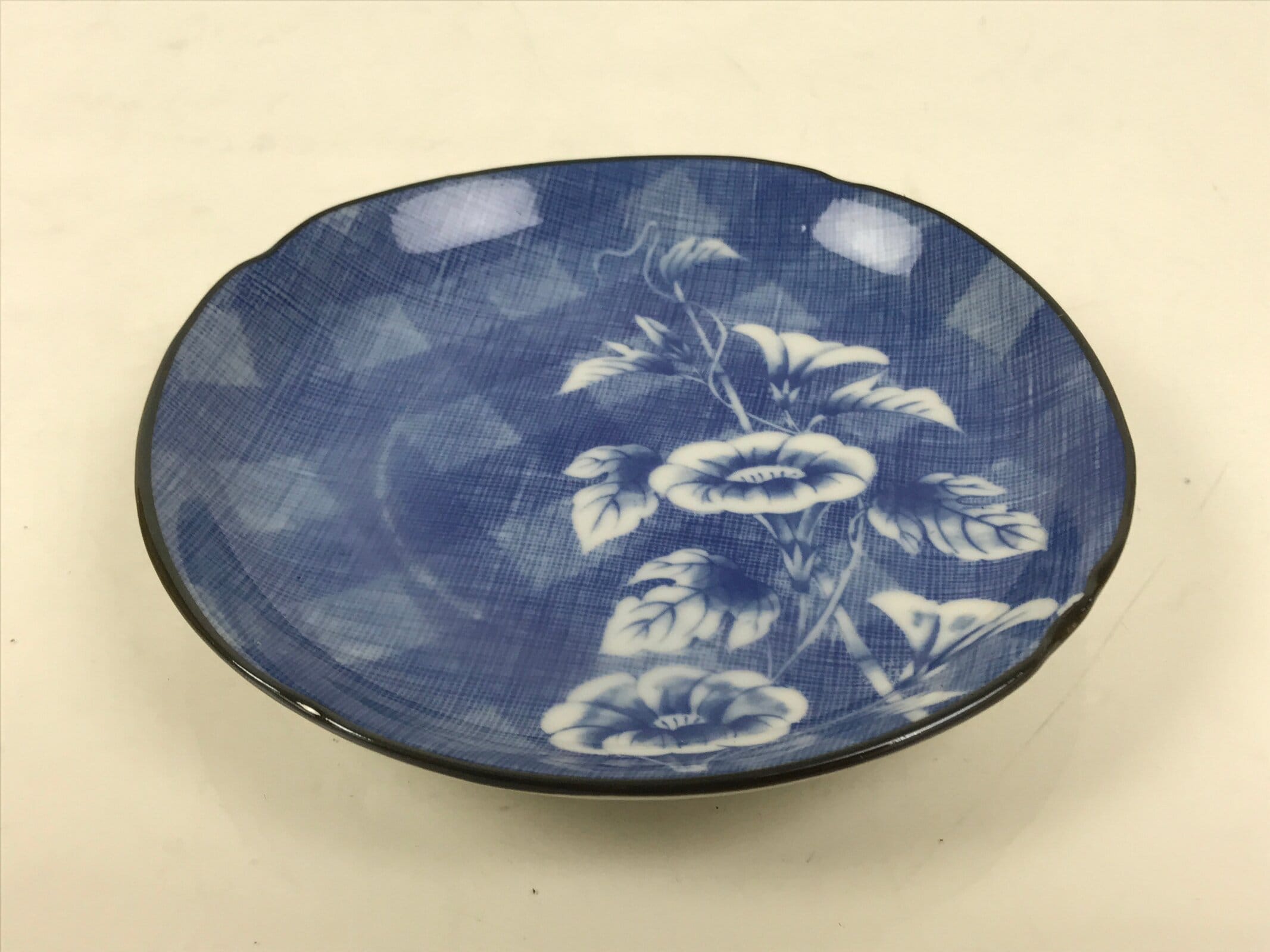 Japanese Porcelain Small Plate Kozara Vtg Sara Morning Glory Asagao Blue Y367