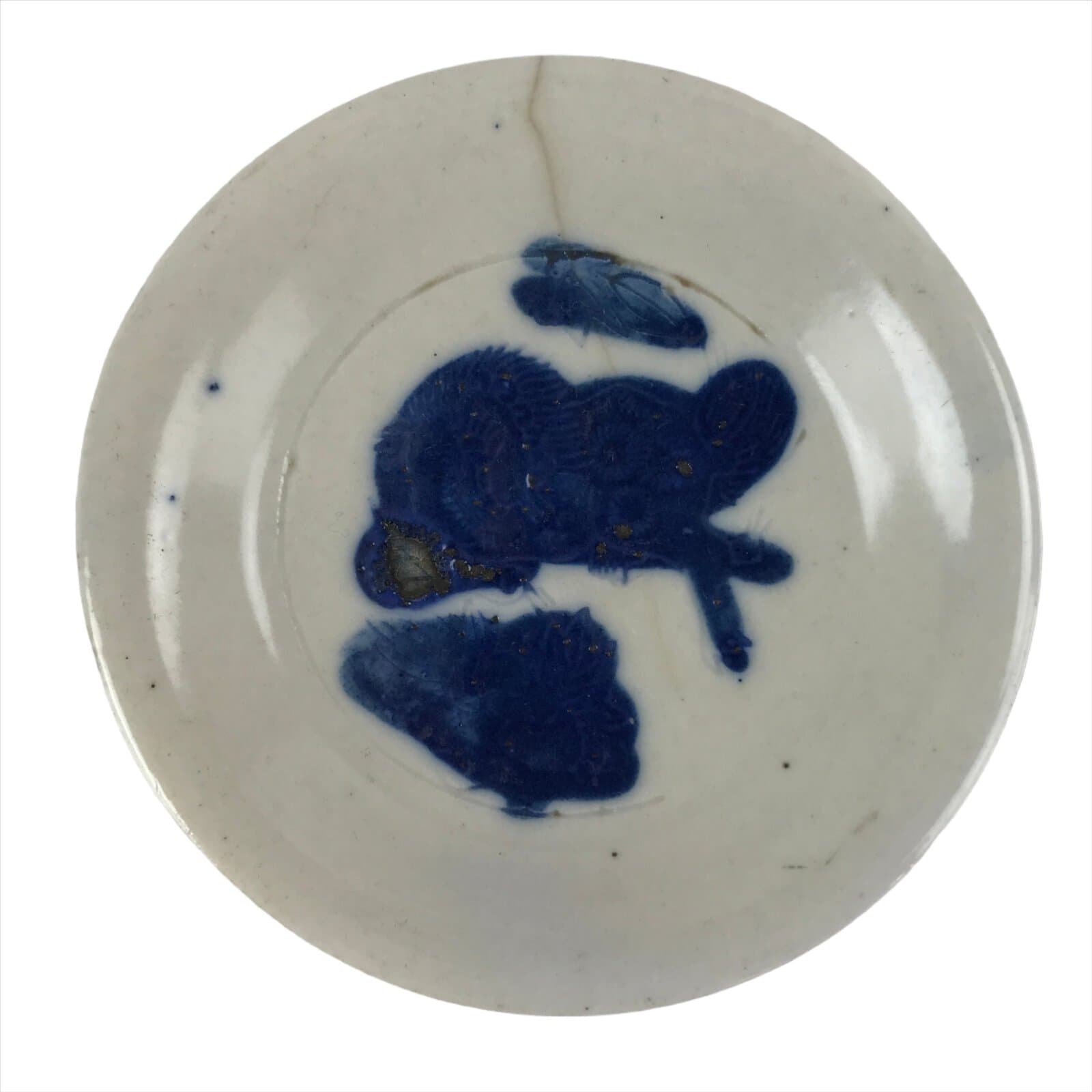 Japanese Porcelain Small Plate Mamezara Vtg Blue Sometsuke Shishi Lion PY807