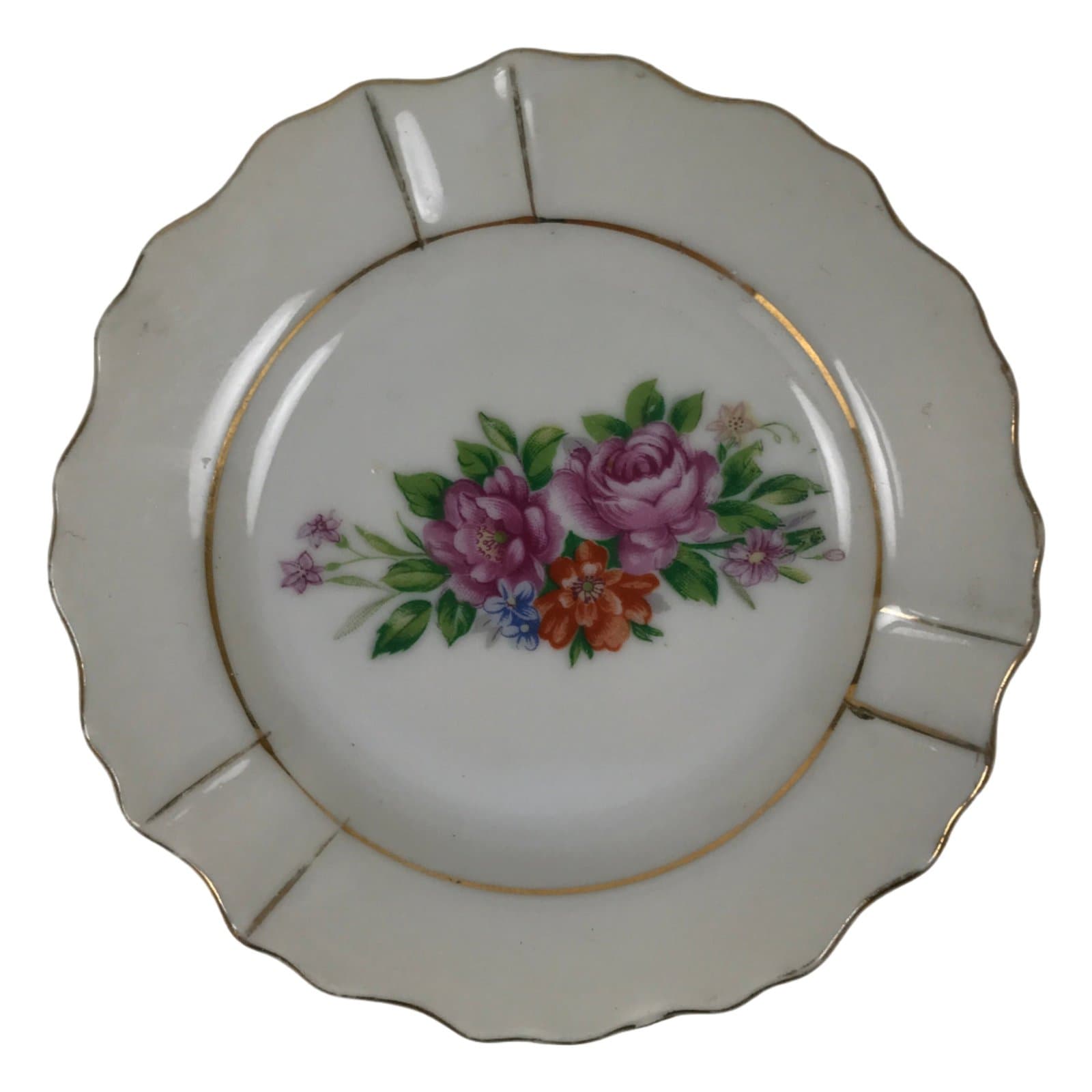 Japanese Porcelain Small Plate Mamezara Vtg Side Dish Pink Peony White Gold Y430