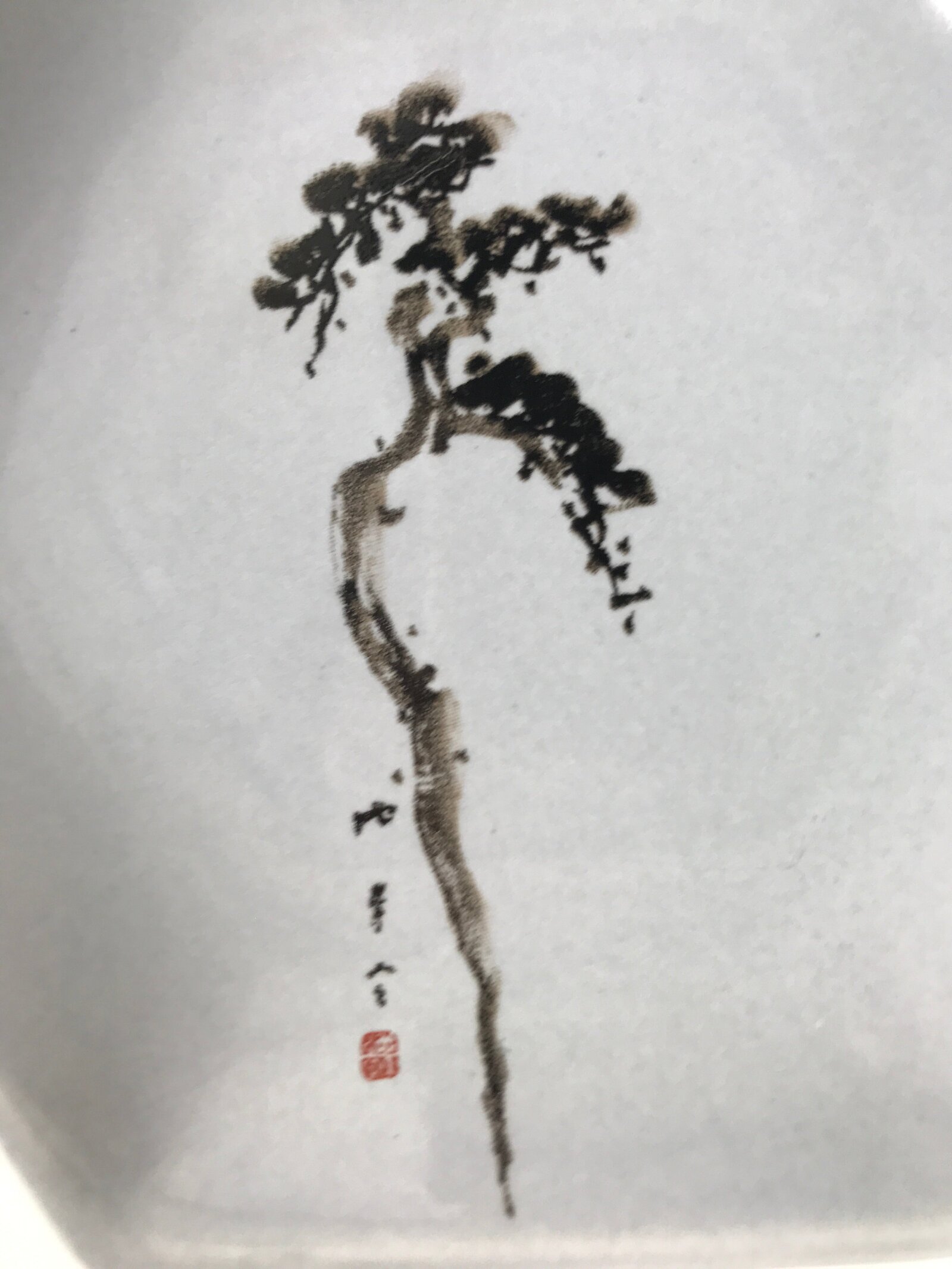 Japanese Porcelain Small Serving Plate Meimeizara Hexagon Pine Tree Gray Y217