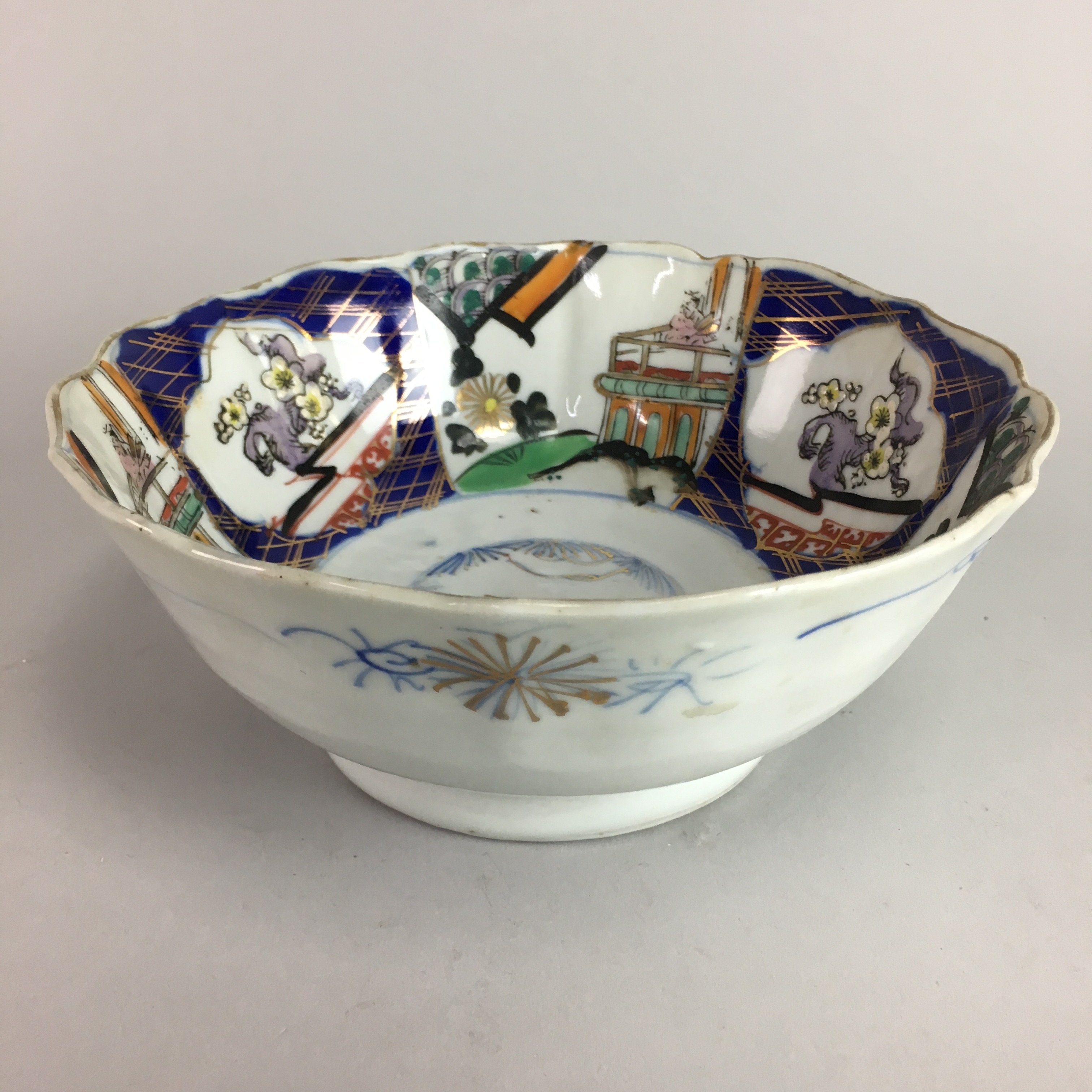 Japanese Porcelain Snack Bowl Kashiki Tea Ceremony Vtg Arita Floral Gold PT480