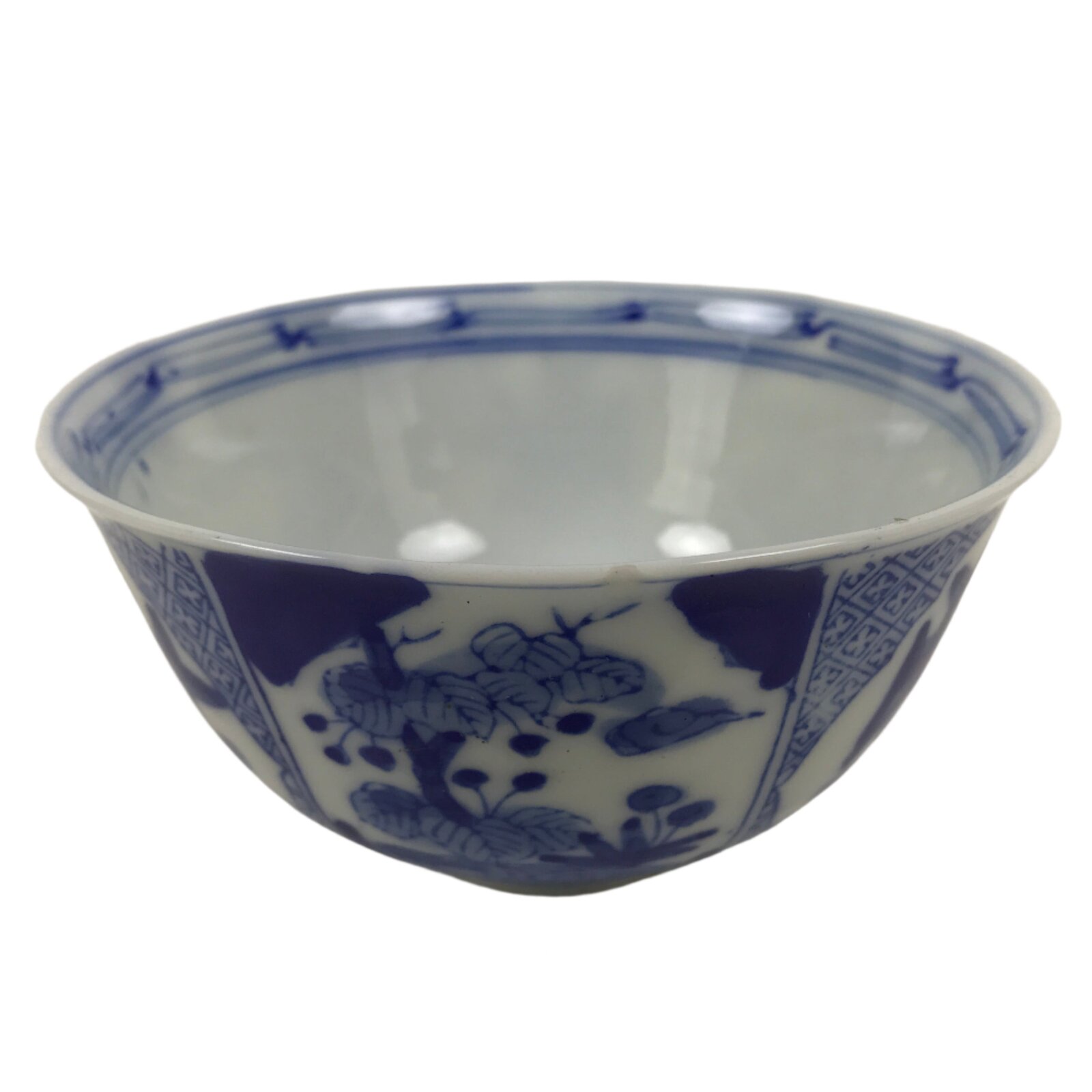 Japanese Porcelain Sometsuke Bowl Owan Vtg Pottery White Blue Floral Soup Y311