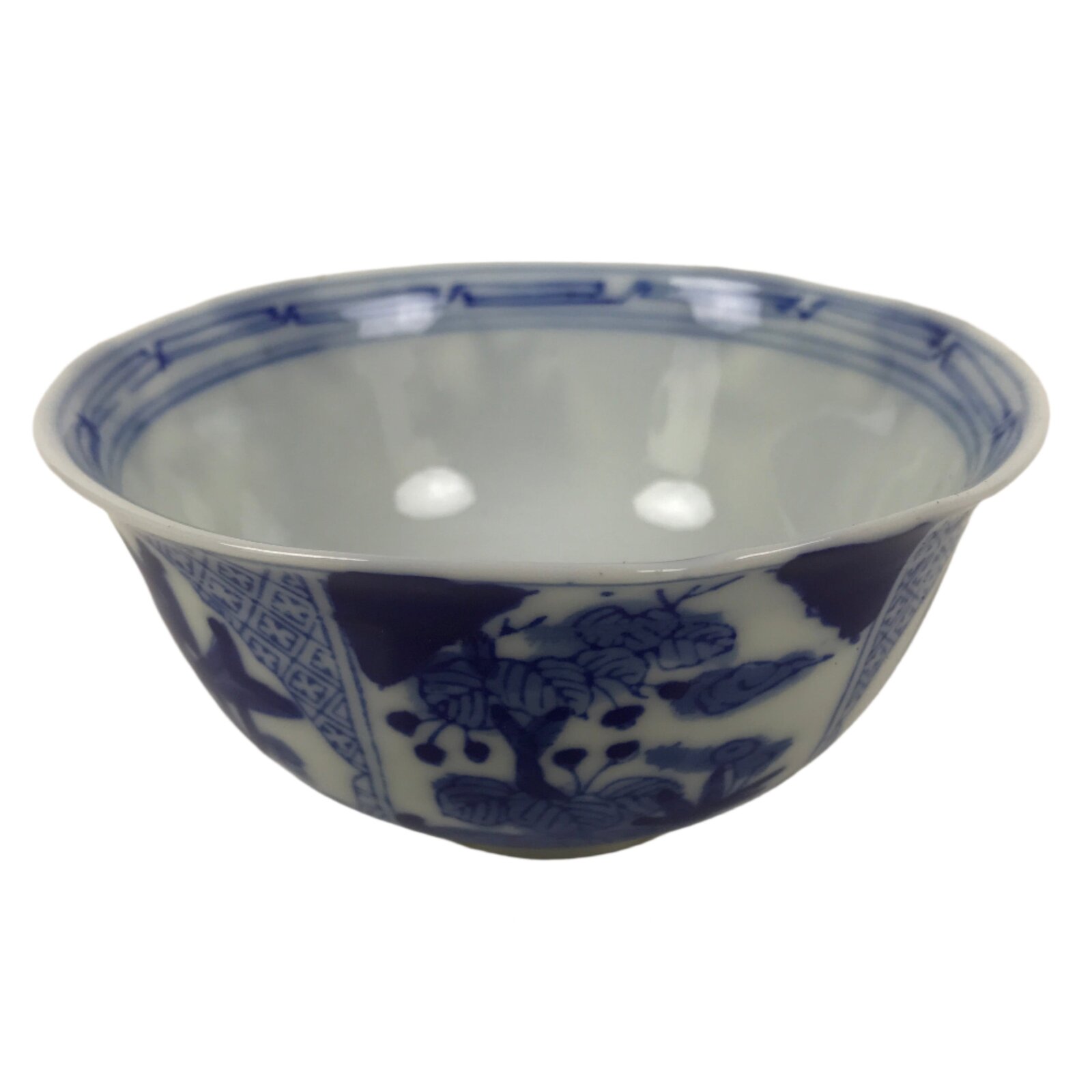 Japanese Porcelain Sometsuke Bowl Owan Vtg Pottery White Blue Floral Soup Y312