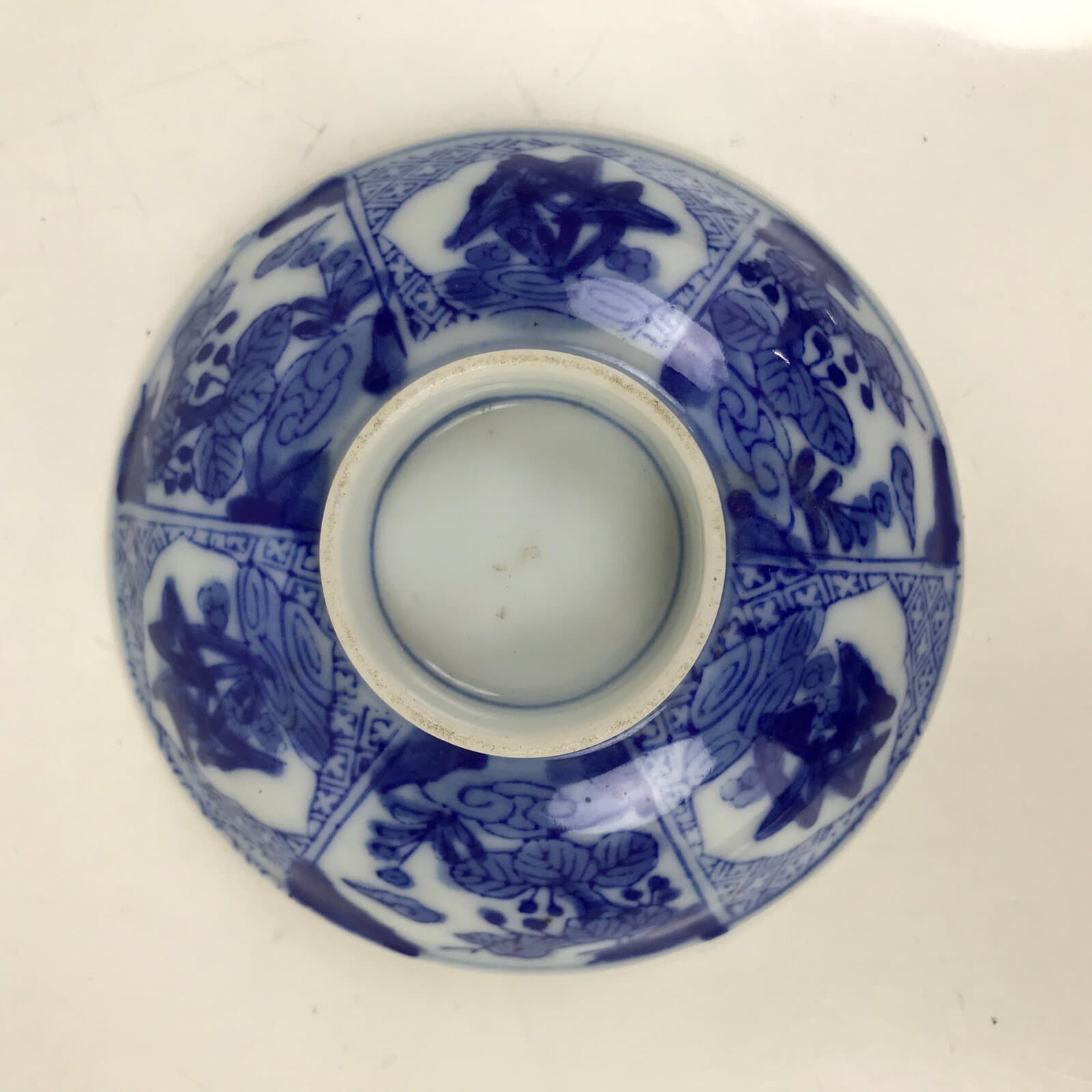 Japanese Porcelain Sometsuke Lidded Bowl Owan Vtg Pottery White Blue Floral Y298