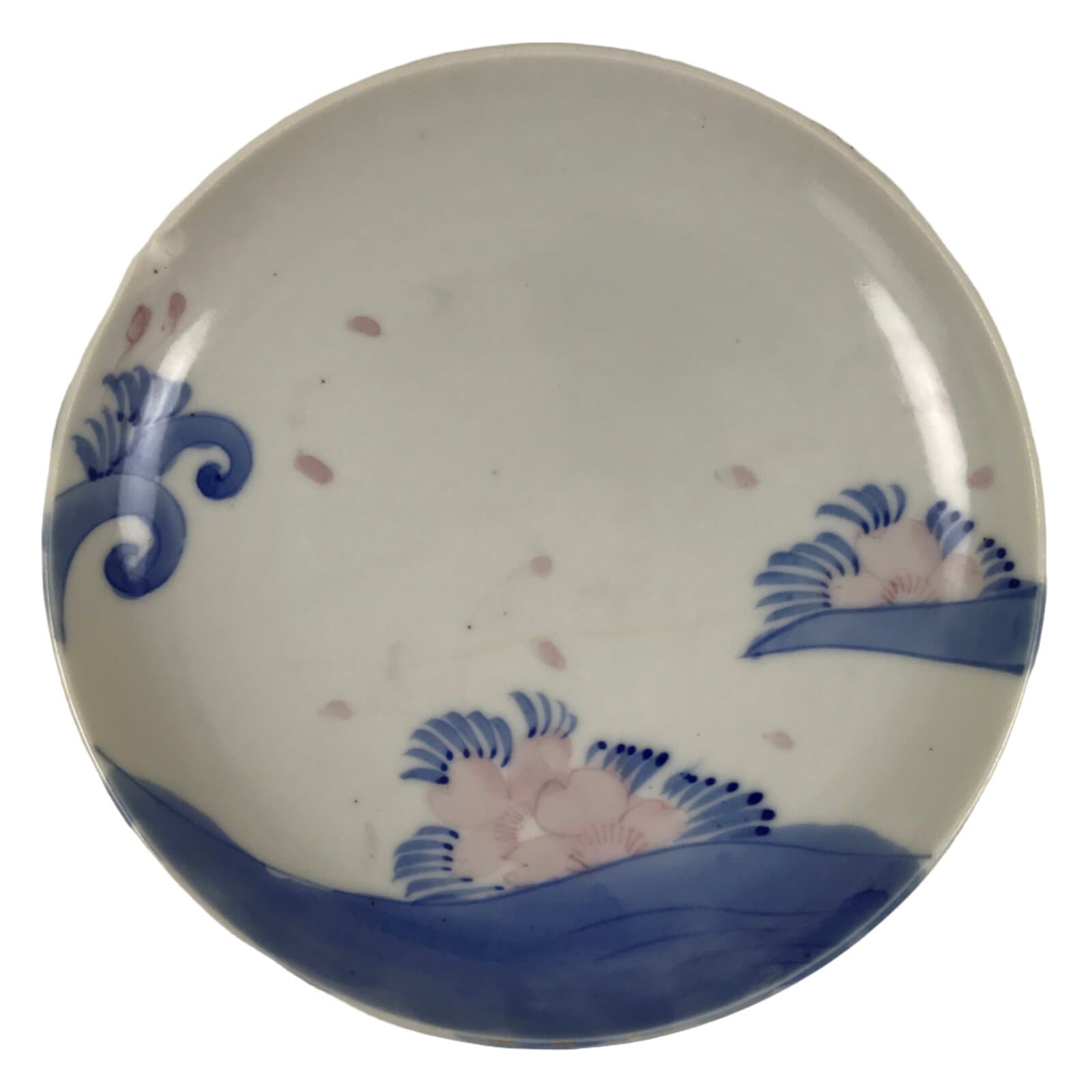 Japanese Porcelain Sometsuke Plate Sara Vtg Kozara Cherry Blossom Blue Pink Y451