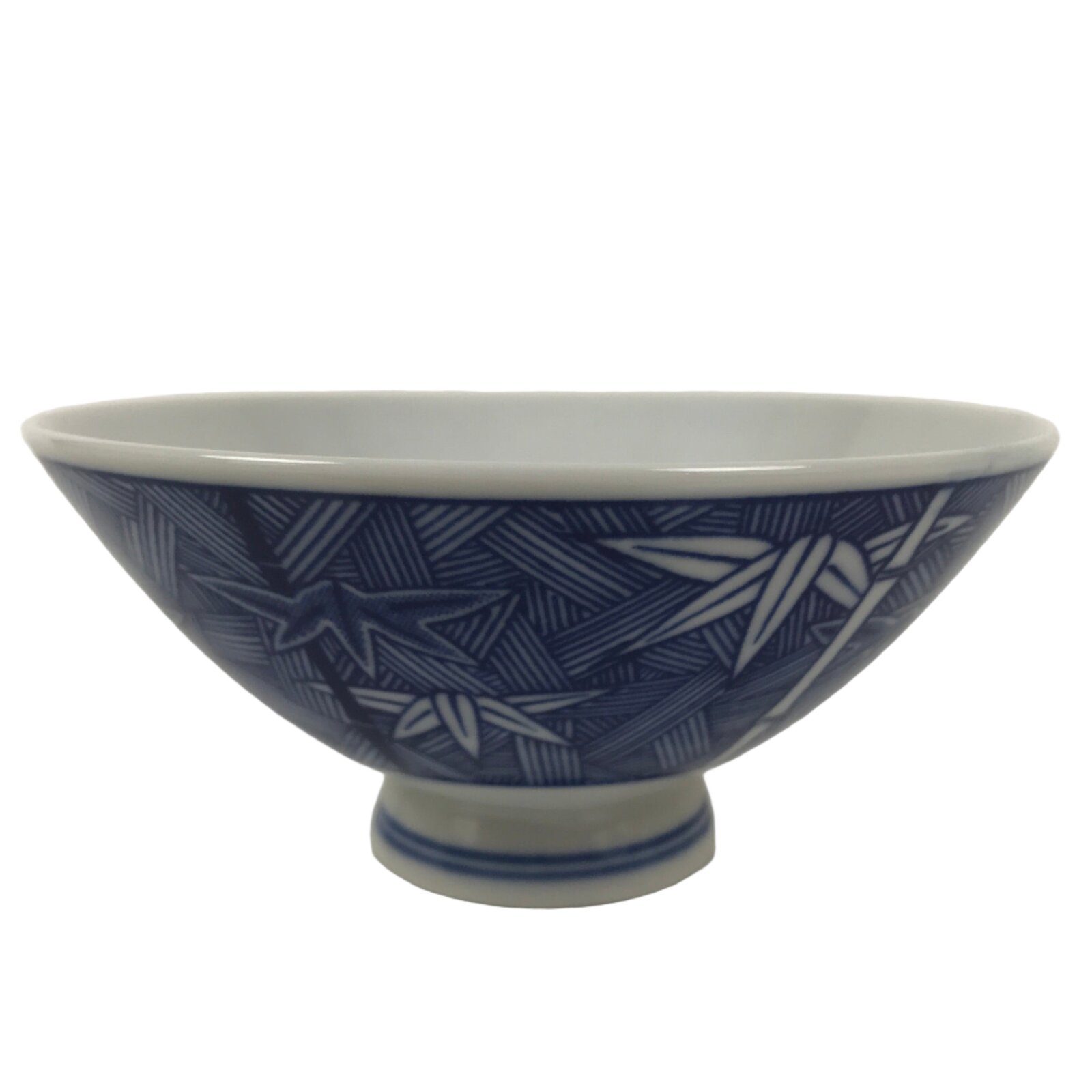 Japanese Porcelain Sometsuke Rice Bowl Owan Vtg Kobachi White Blue Bamboo Y513