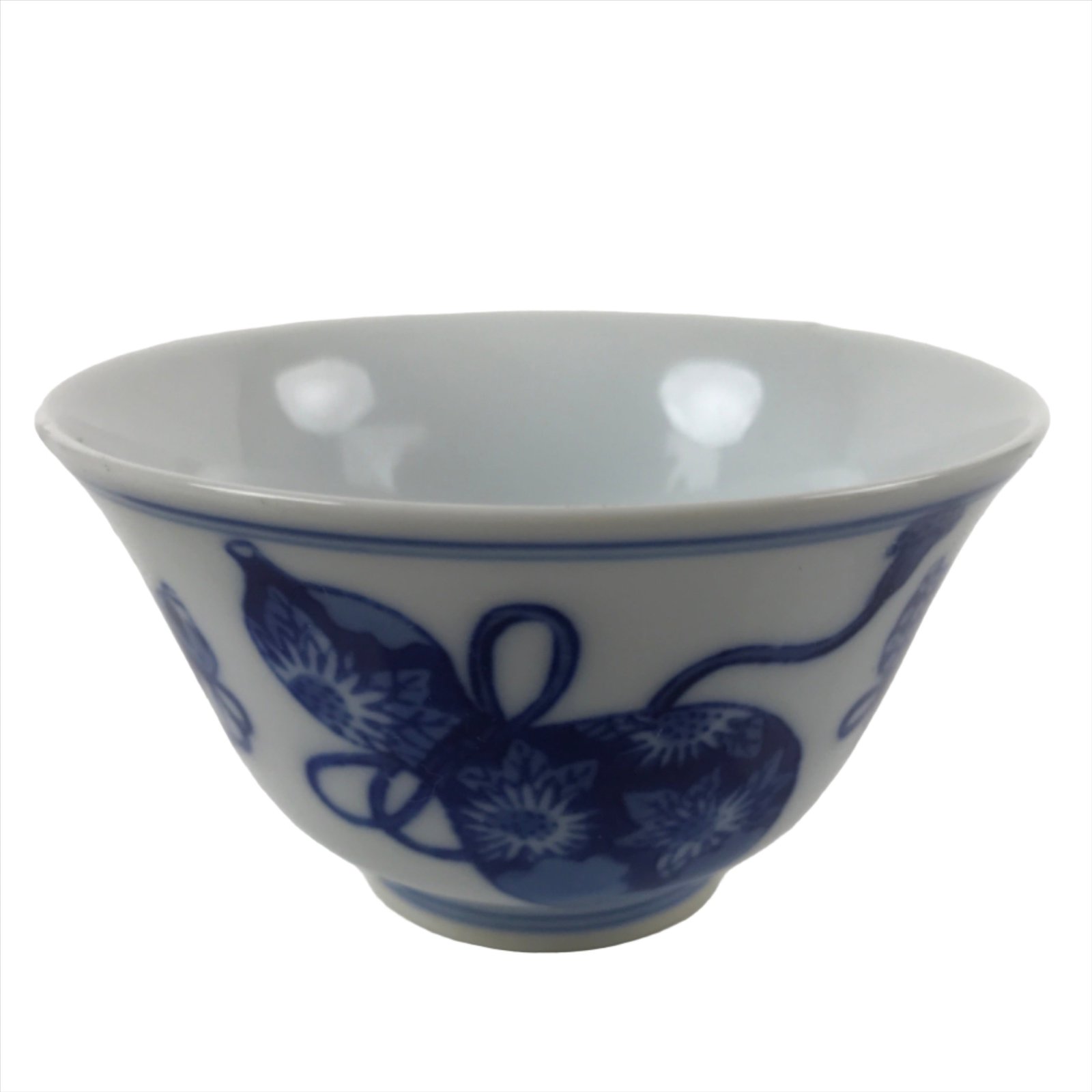 Japanese Porcelain Sometsuke Teacup Vtg Hyotan Gourd White Blue Yunomi TC433