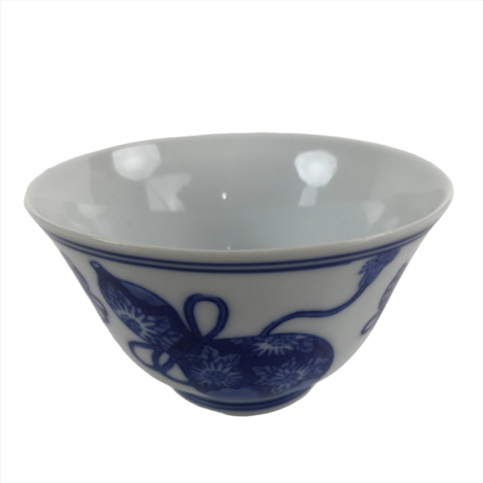 Japanese Porcelain Sometsuke Teacup Vtg Hyotan Gourd White Blue Yunomi TC434