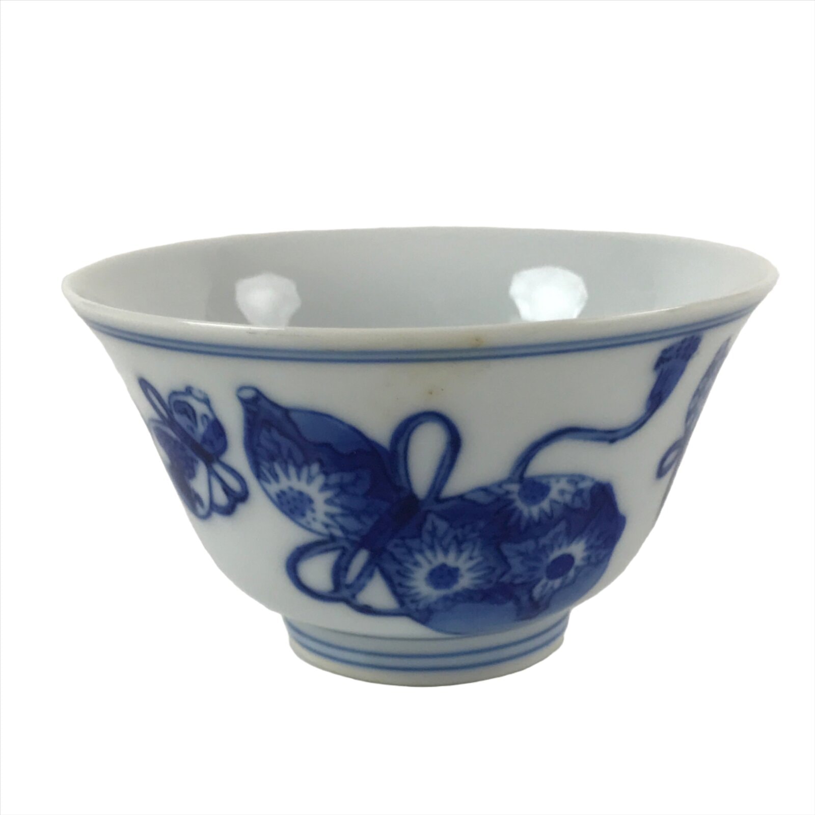 Japanese Porcelain Sometsuke Teacup Vtg Hyotan Gourd White Blue Yunomi TC435