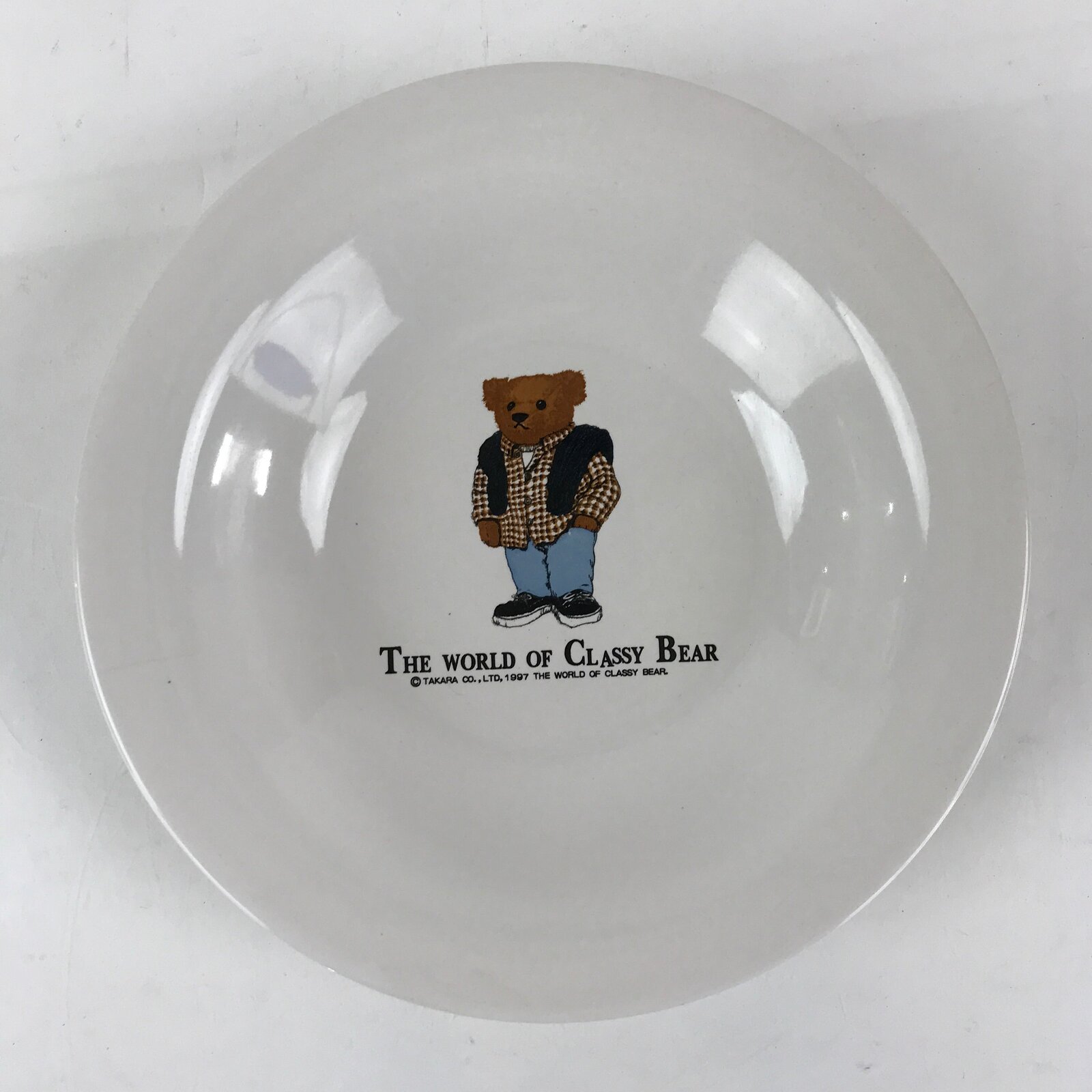 Japanese Porcelain Soup Bowl Vtg Deep Plate The World Of Classy Bear White PY224