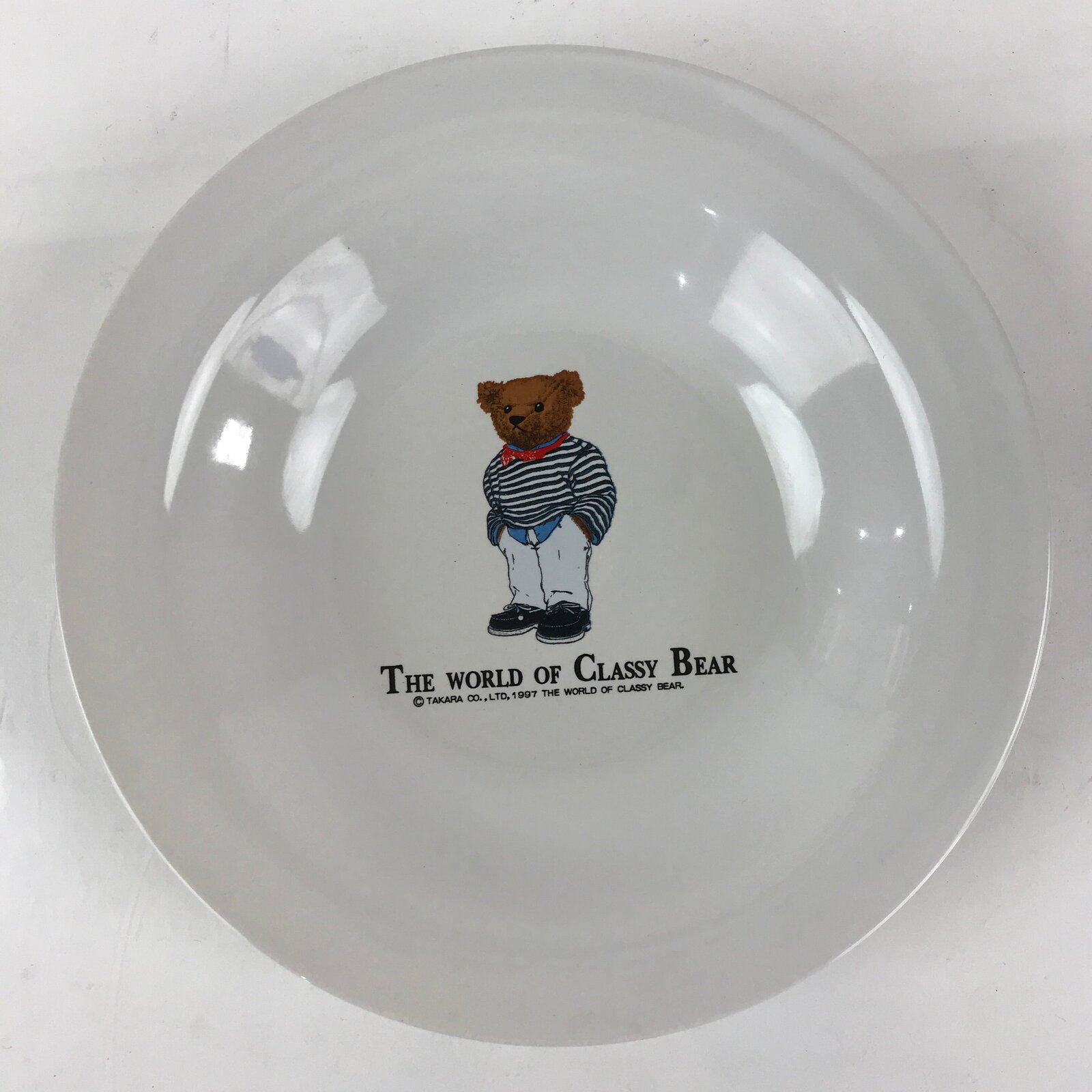 Japanese Porcelain Soup Bowl Vtg Deep Plate The World Of Classy Bear White PY226