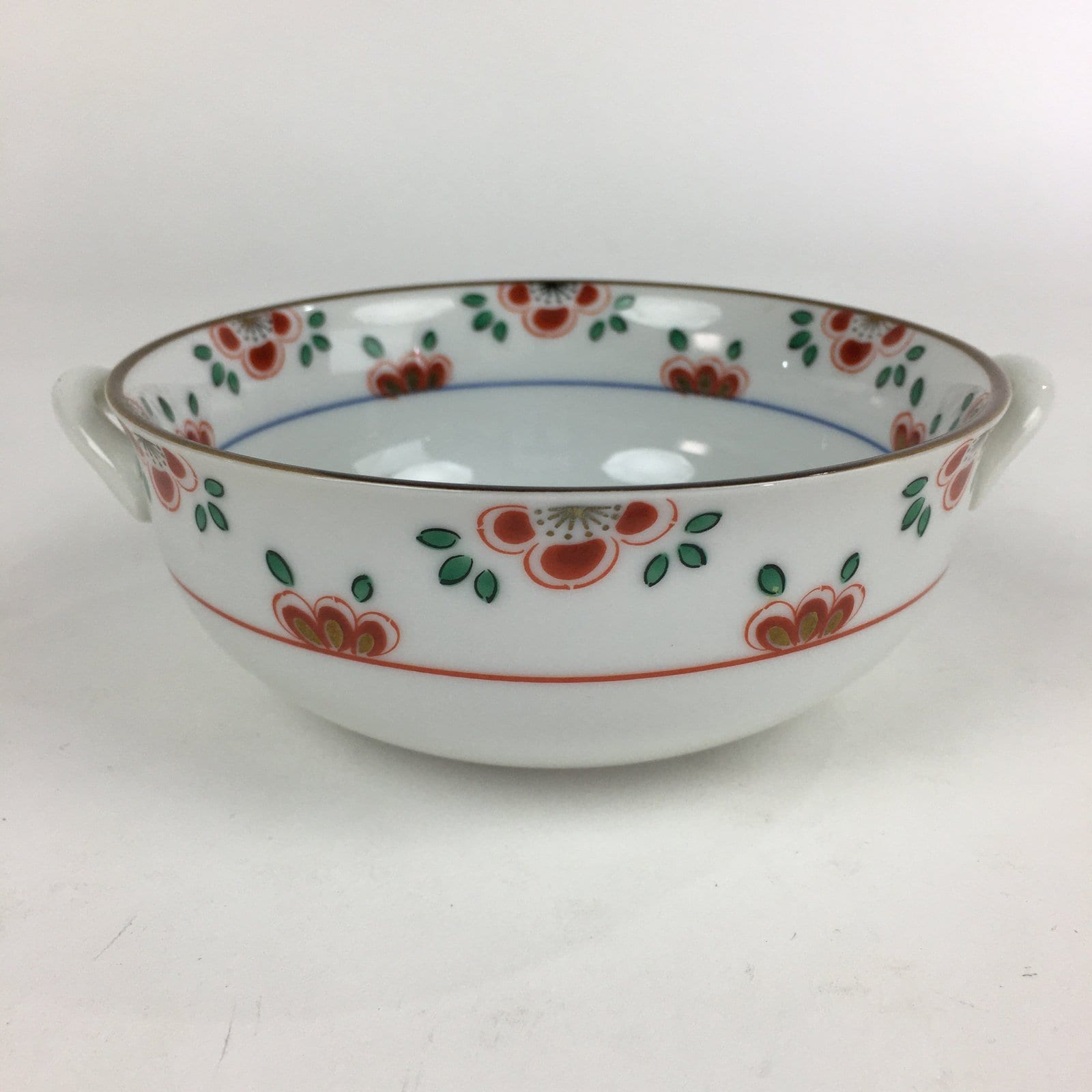Japanese Porcelain Soup Bowl Vtg Tachikichi Round Handles Flower PP927
