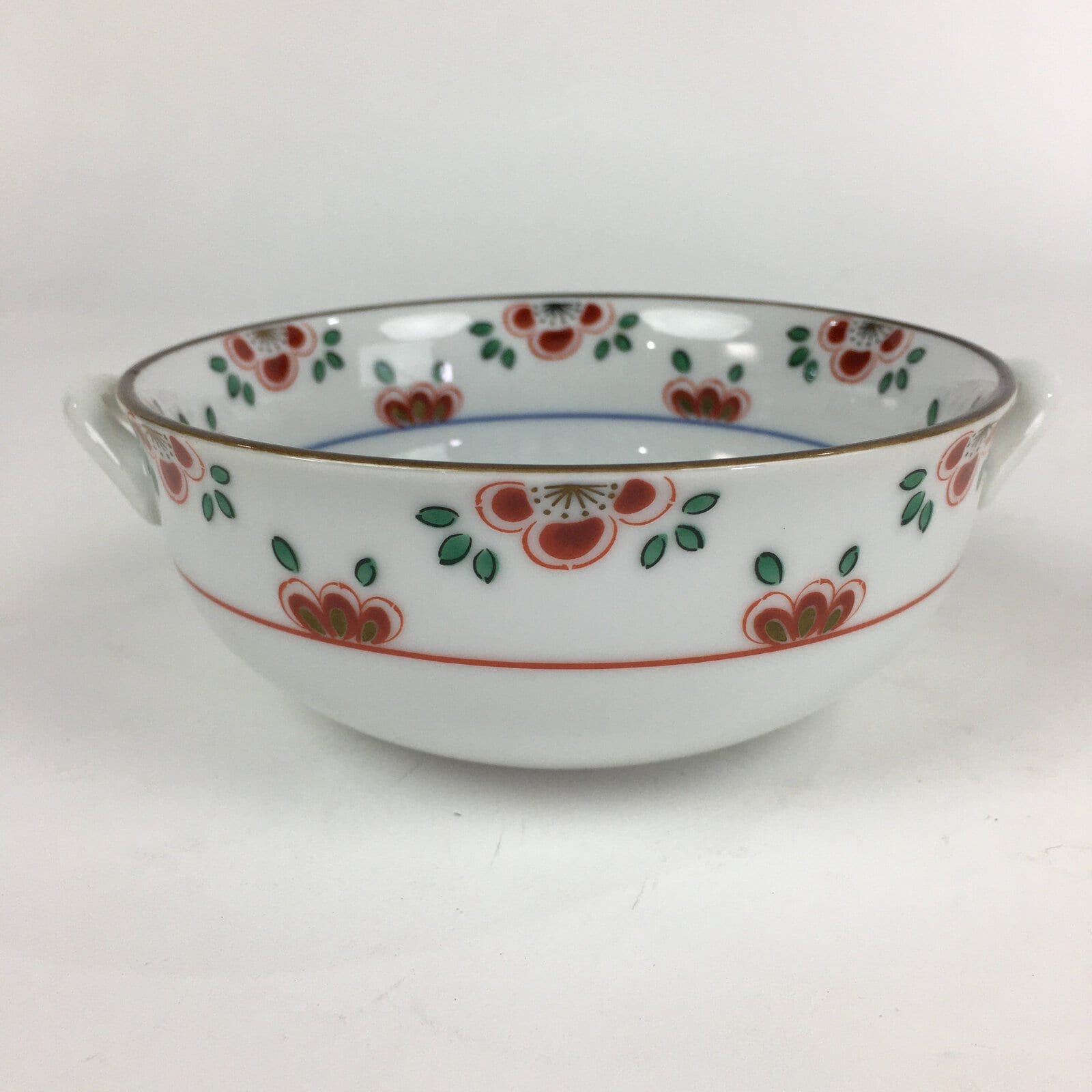 Japanese Porcelain Soup Bowl Vtg Tachikichi Round Handles Flower PP928