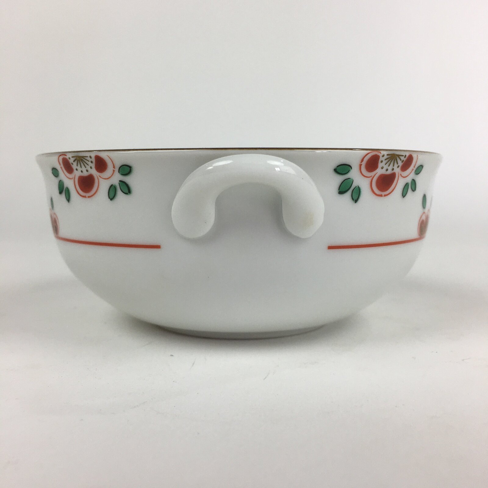 Japanese Porcelain Soup Bowl Vtg Tachikichi Round Handles Flower PP928