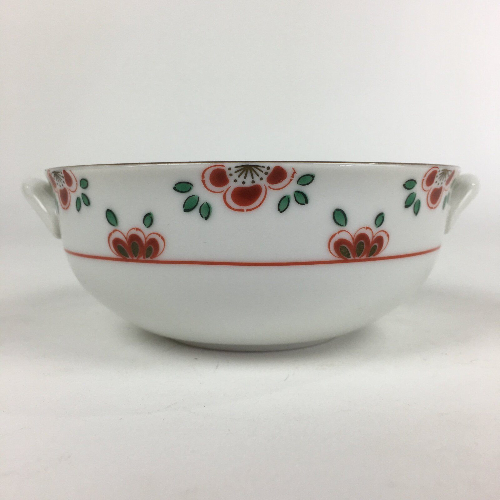 Japanese Porcelain Soup Bowl Vtg Tachikichi Round Handles Flower PP928