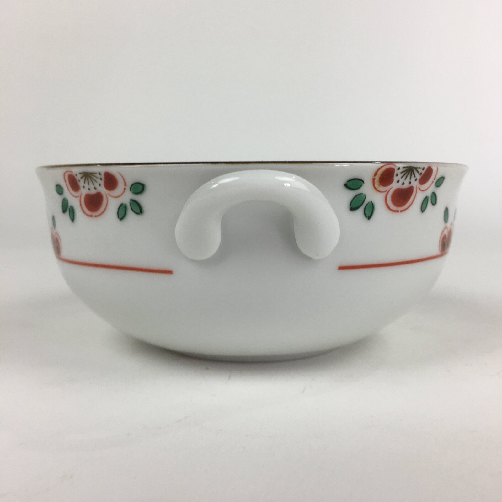 Japanese Porcelain Soup Bowl Vtg Tachikichi Round Handles Flower PP928