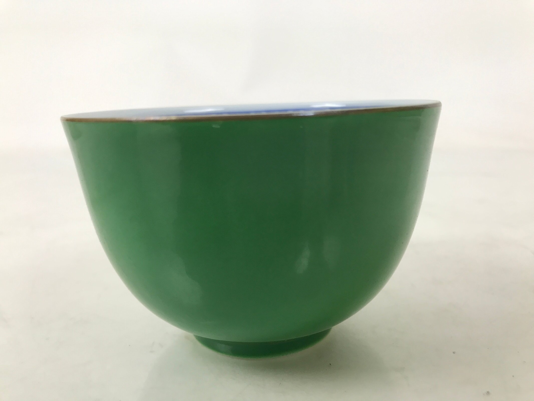 Japanese Porcelain Teacup Vtg Tachikichi Green White Blue Sencha Yunomi TC594