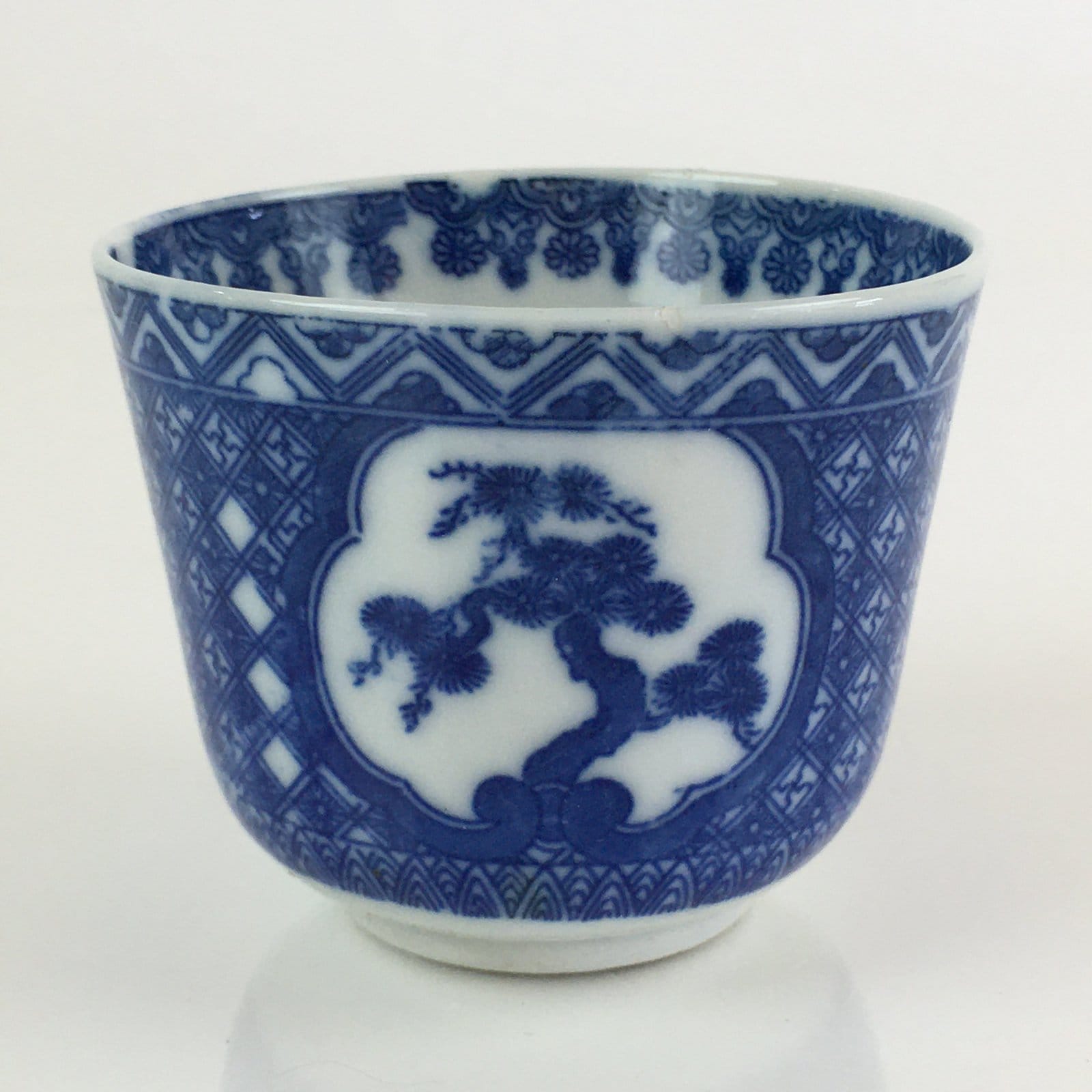 Japanese Porcelain Teacup Yunomi Vtg Blue Sometsuke Pottery Sencha TC308