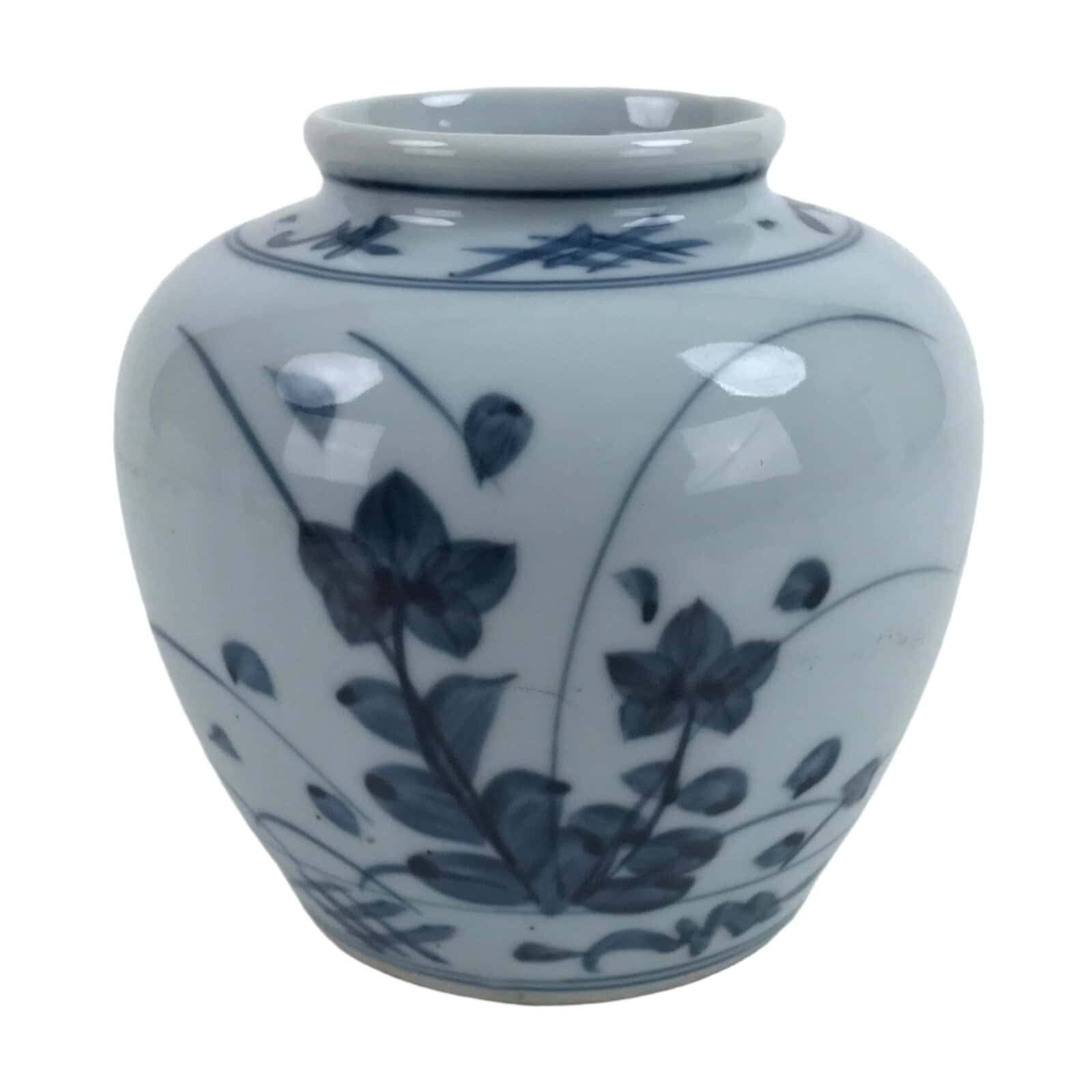 Japanese Porcelain Tobe Ware Sometsuke Flower Vase Vtg Ikebana Kabin Kikyo FK139