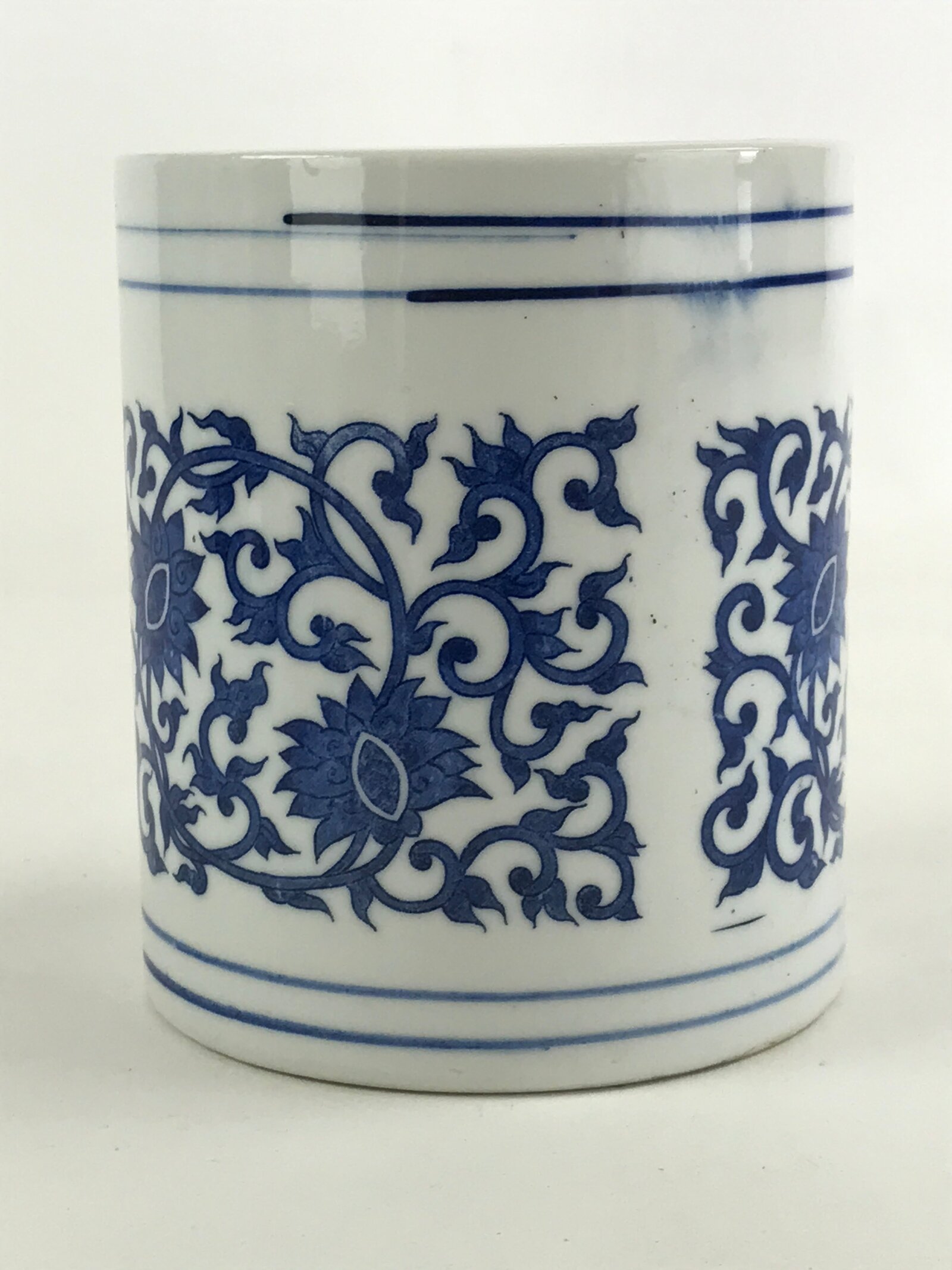 Japanese Porcelain Vase Kabin Vtg White Blue Ikebana Flower Arrangement FK74