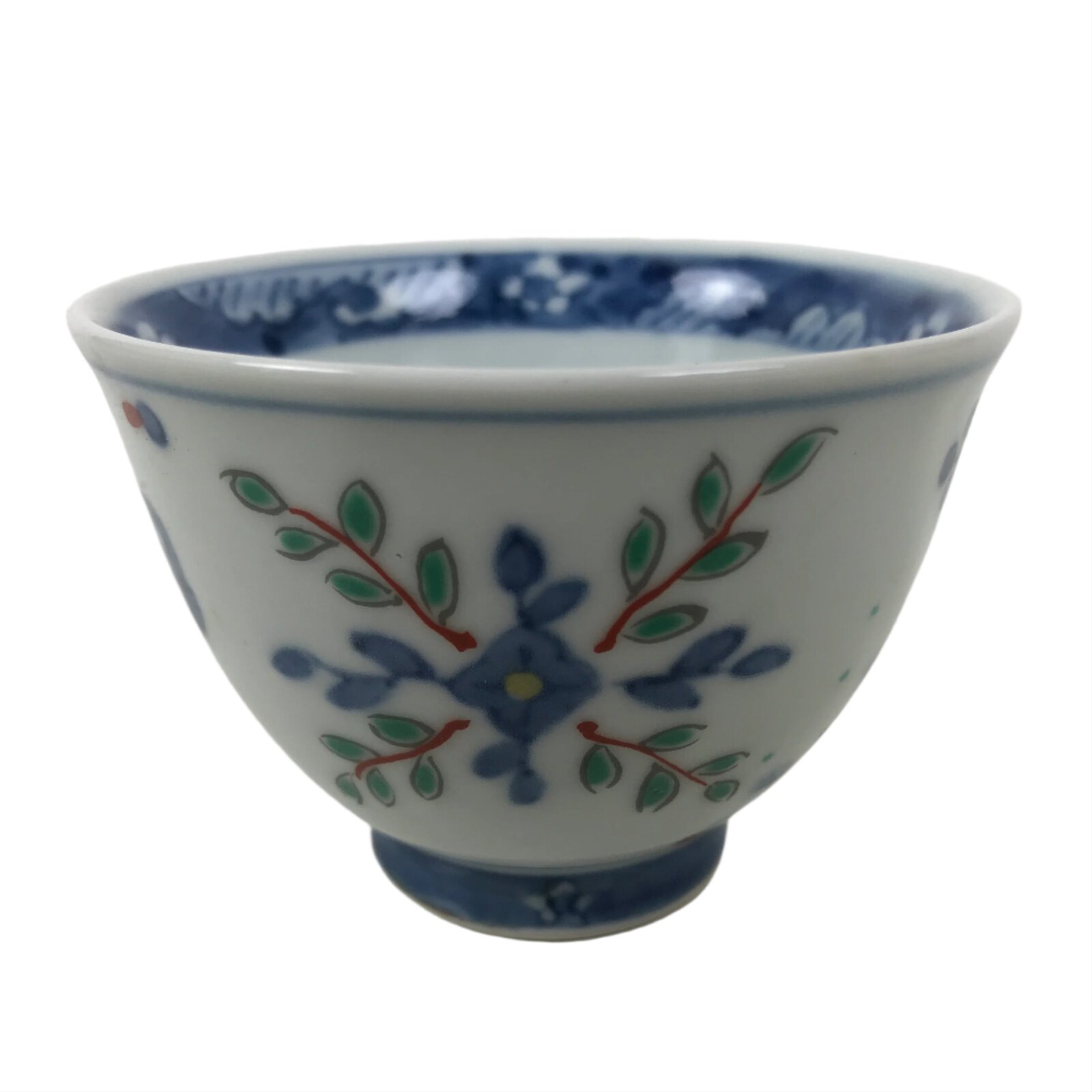 Japanese Porcelain Yunomi Teacup Pottery Vtg White Blue Hishi Fish Sencha TC589