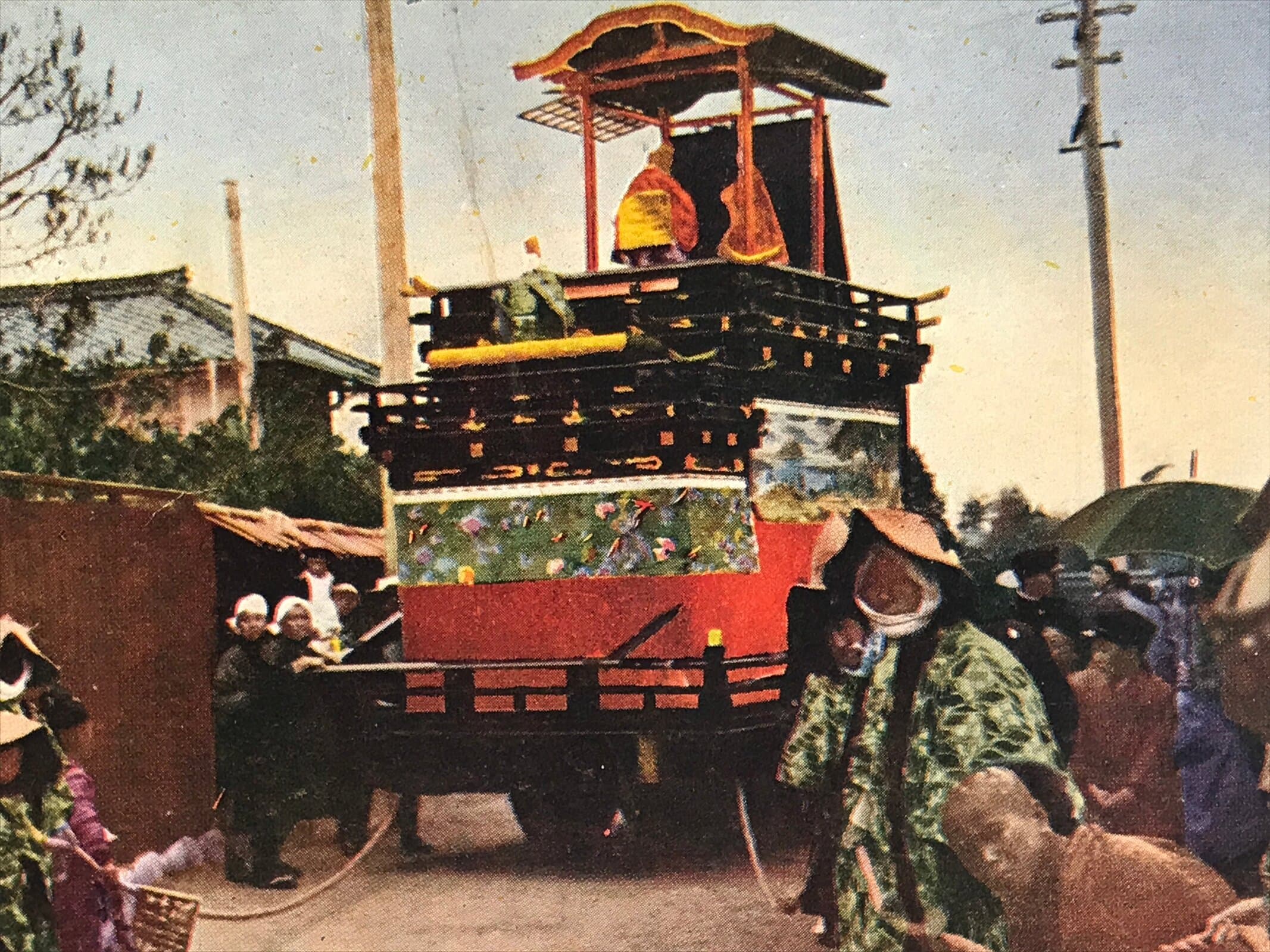 Japanese Postcard Ogaki Festival C1930 Aioi Honmachi Matsuri Float Color PC148