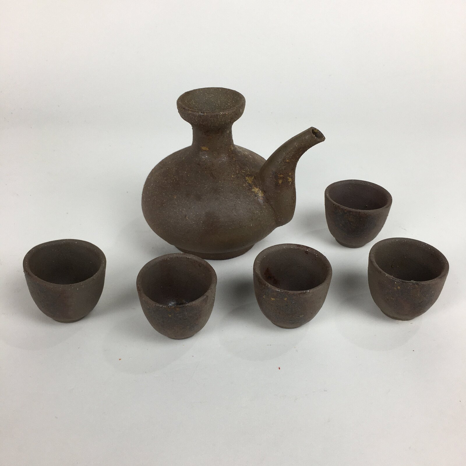 Japanese Pottery Koza-yaki Hot Sake Cup Set Vtg Sake Pot Guinomi Cups PX544