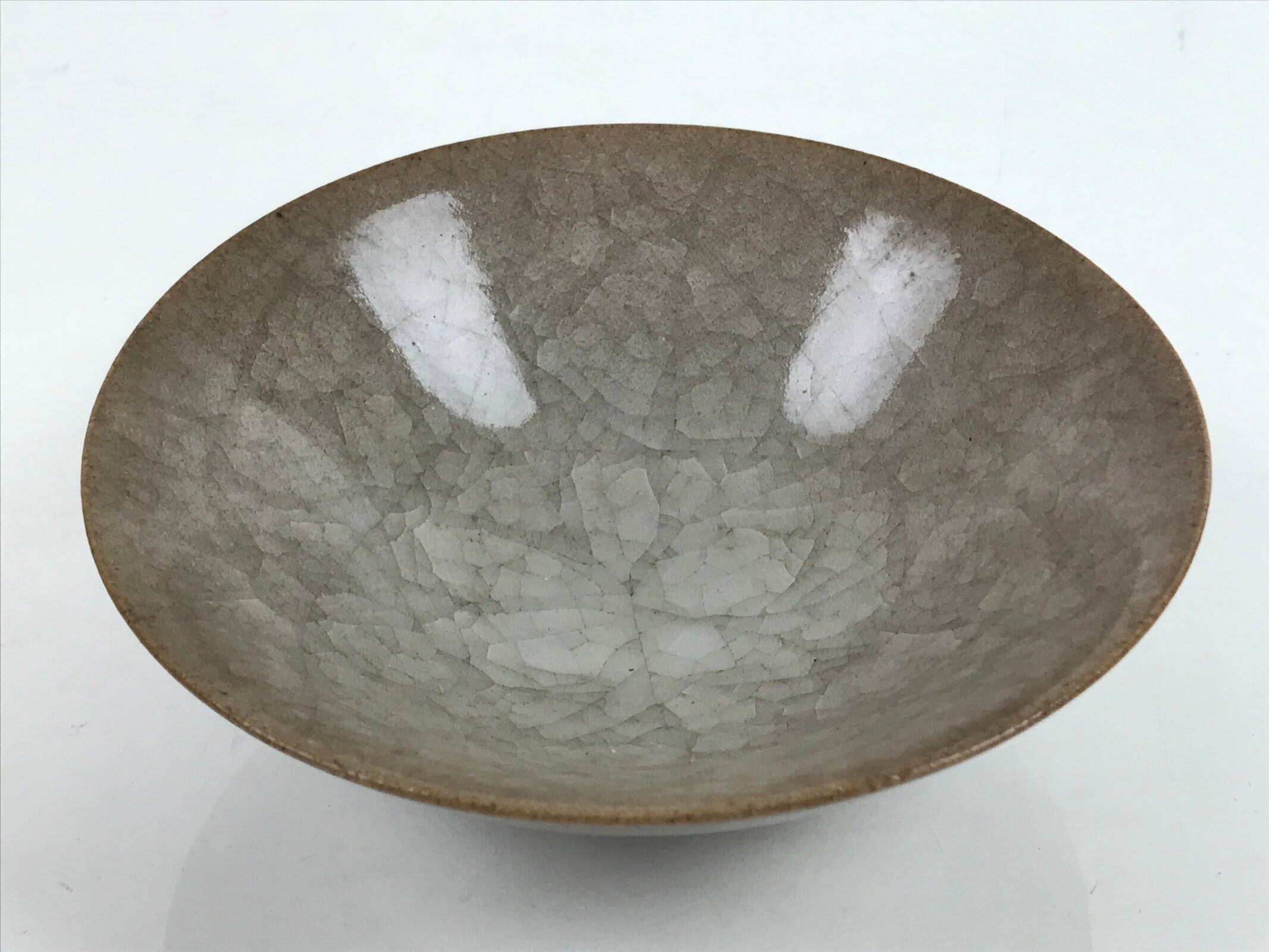 Japanese Pottery Summer Chawan Tea Bowl Vtg Crackle Glaze Gray W/ Box PX734