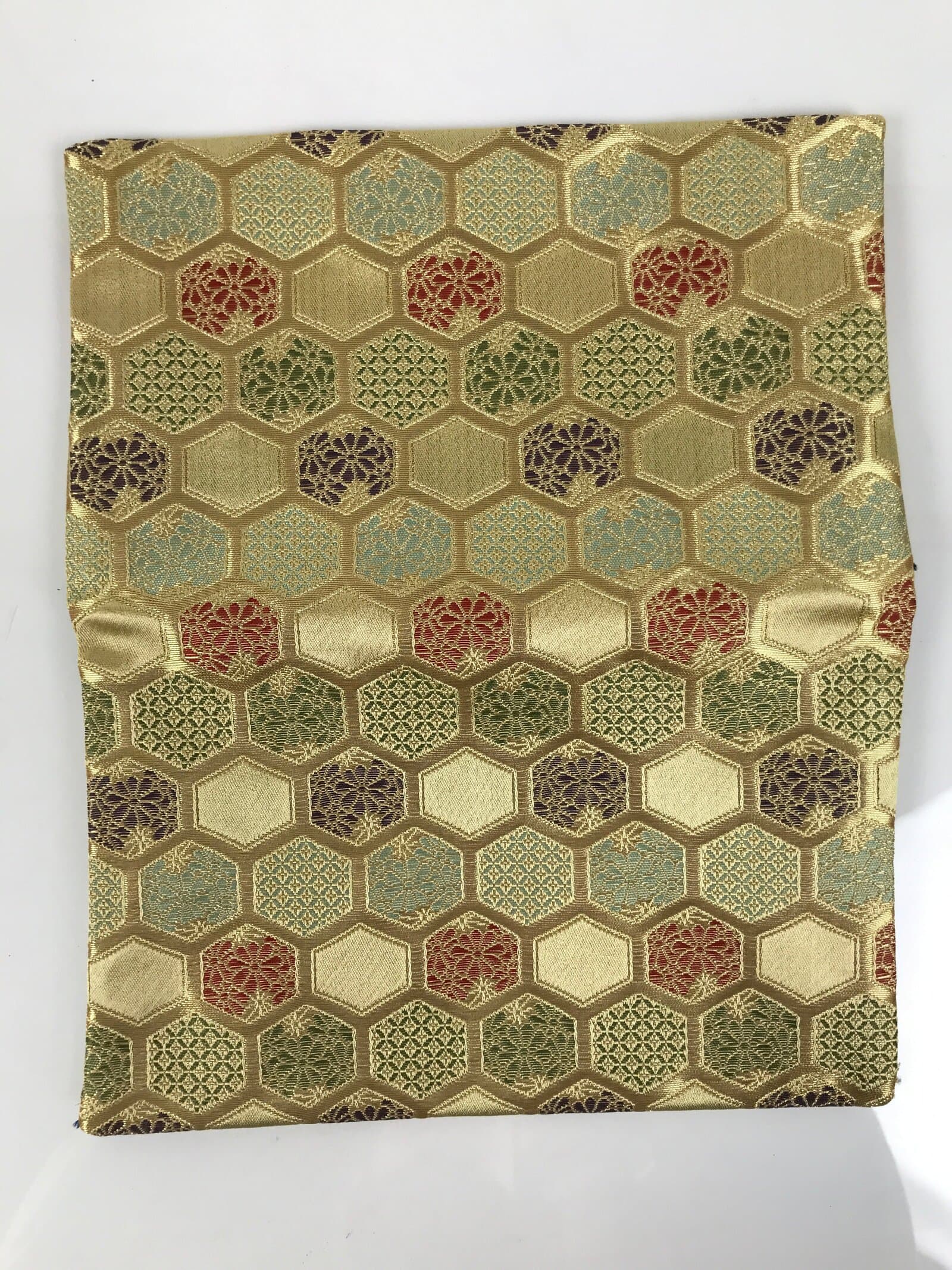 Japanese Prayer Bead Fabric Bag Vtg 2 Pockets Nishiki Brocade Jyuzu-Bukuro BA855