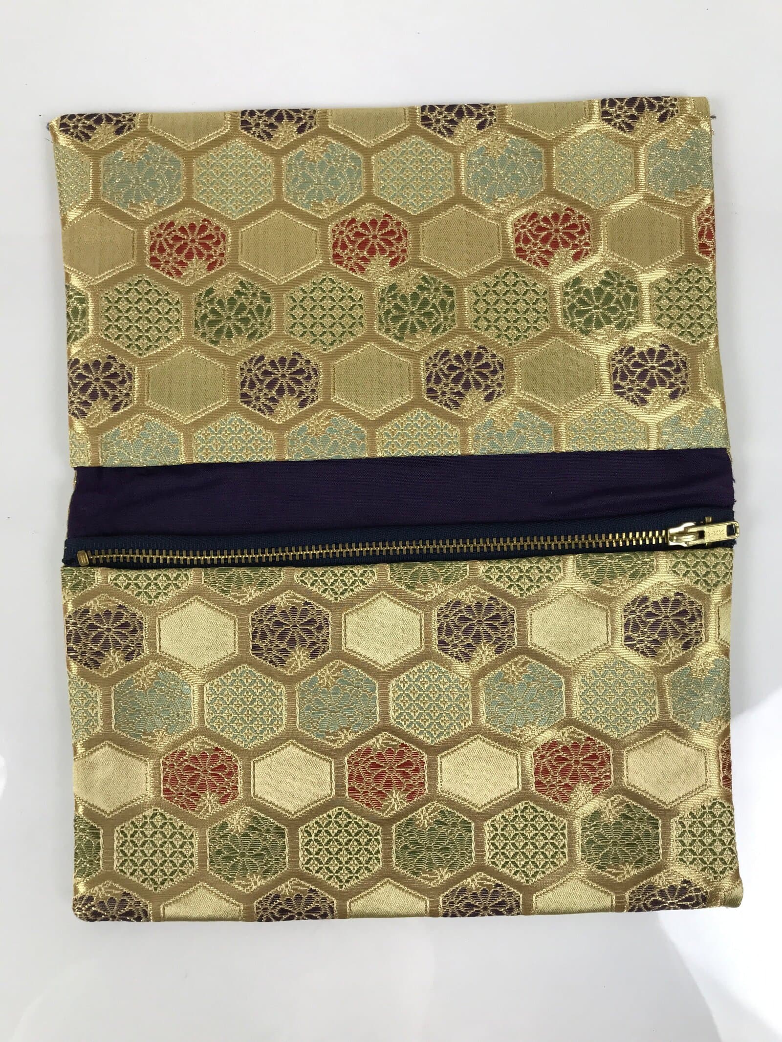 Japanese Prayer Bead Fabric Bag Vtg 2 Pockets Nishiki Brocade Jyuzu-Bukuro BA855