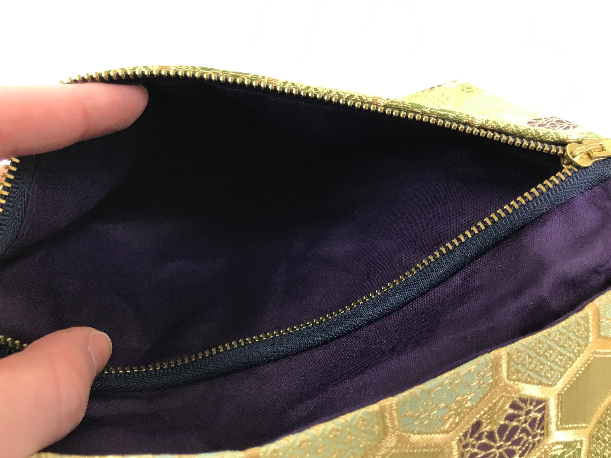 Japanese Prayer Bead Fabric Bag Vtg 2 Pockets Nishiki Brocade Jyuzu-Bukuro BA855