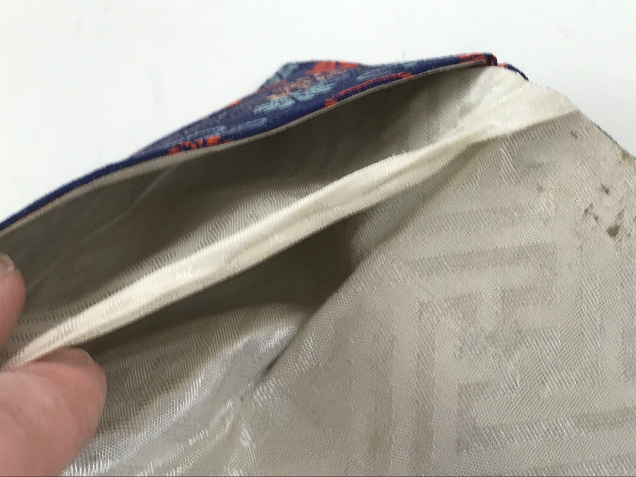 Japanese Prayer Beads Silk Fabric Bag Vtg Juzu-Bukuro Chrysanthemum Blue BA620