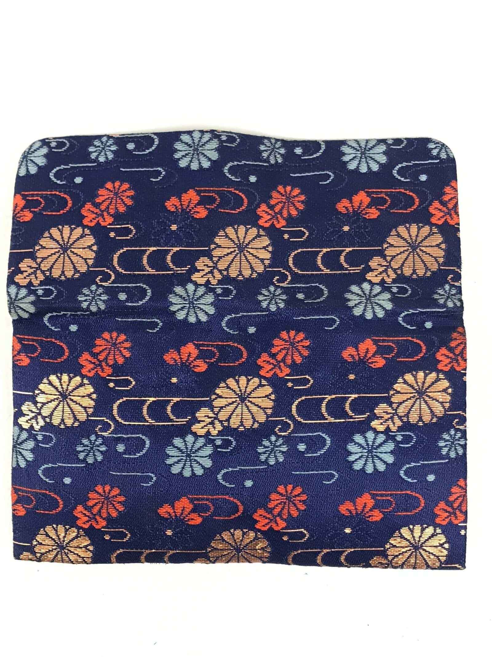 Japanese Prayer Beads Silk Fabric Bag Vtg Juzu-Bukuro Chrysanthemum Blue BA620